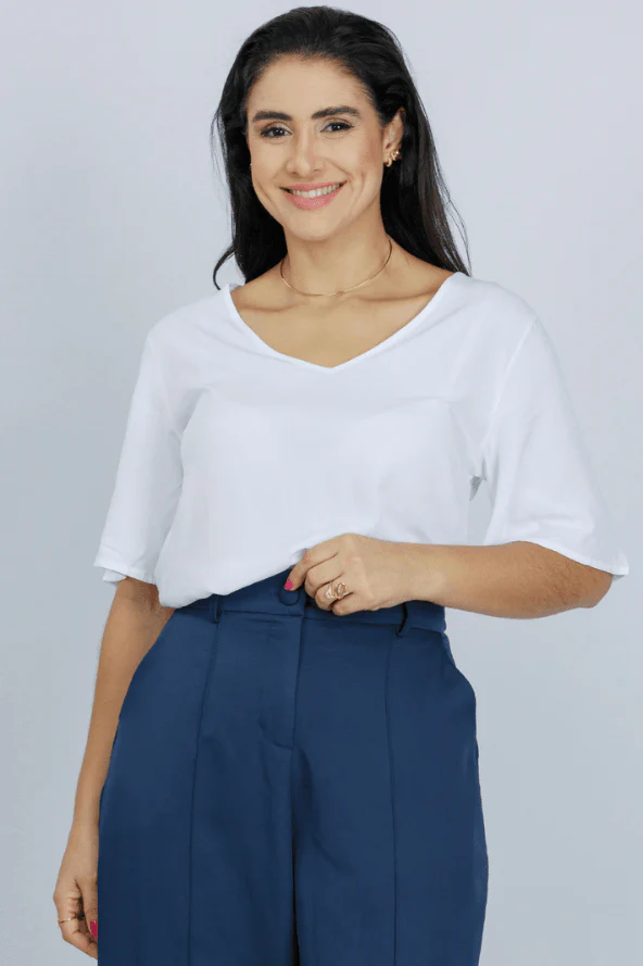 Blusa Lisa Viscose Decote ''V'' Luciana Branca - Image 4