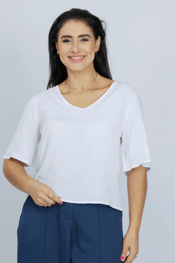 Blusa Lisa Viscose Decote ''V'' Luciana Branca - Image 5