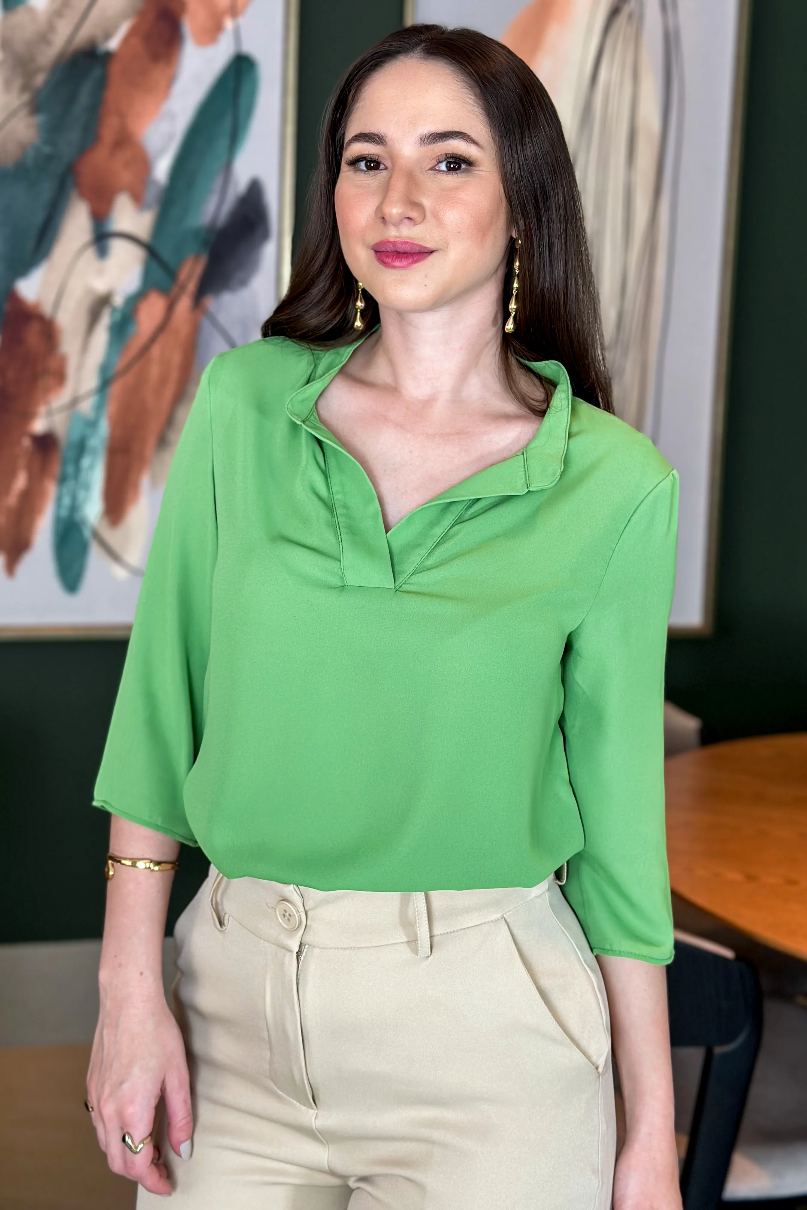 Blusa Manga 3/4 Decote "V" Deise Verde - Image 10