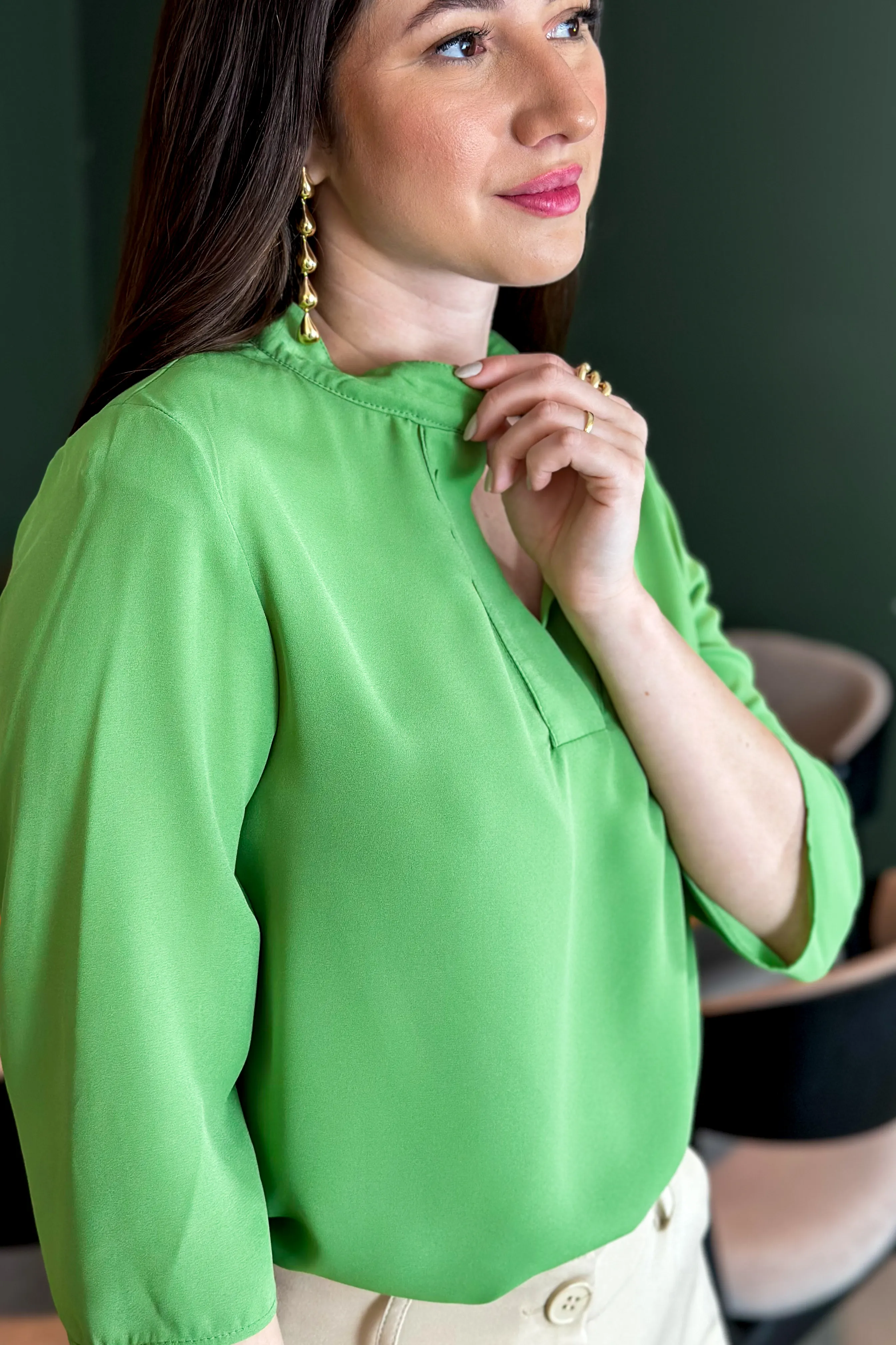 Blusa Manga 3/4 Decote "V" Deise Verde - Image 7