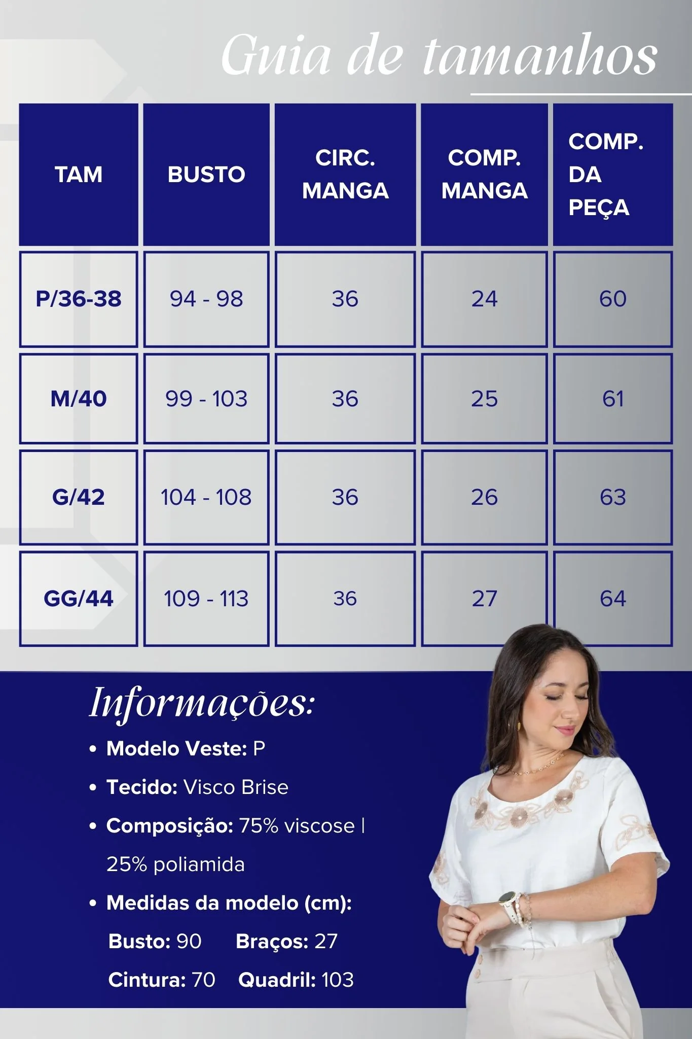 Blusa Manga Curta com Detalhes Bordados Colo Visco Brise Camila Branca - Image 3