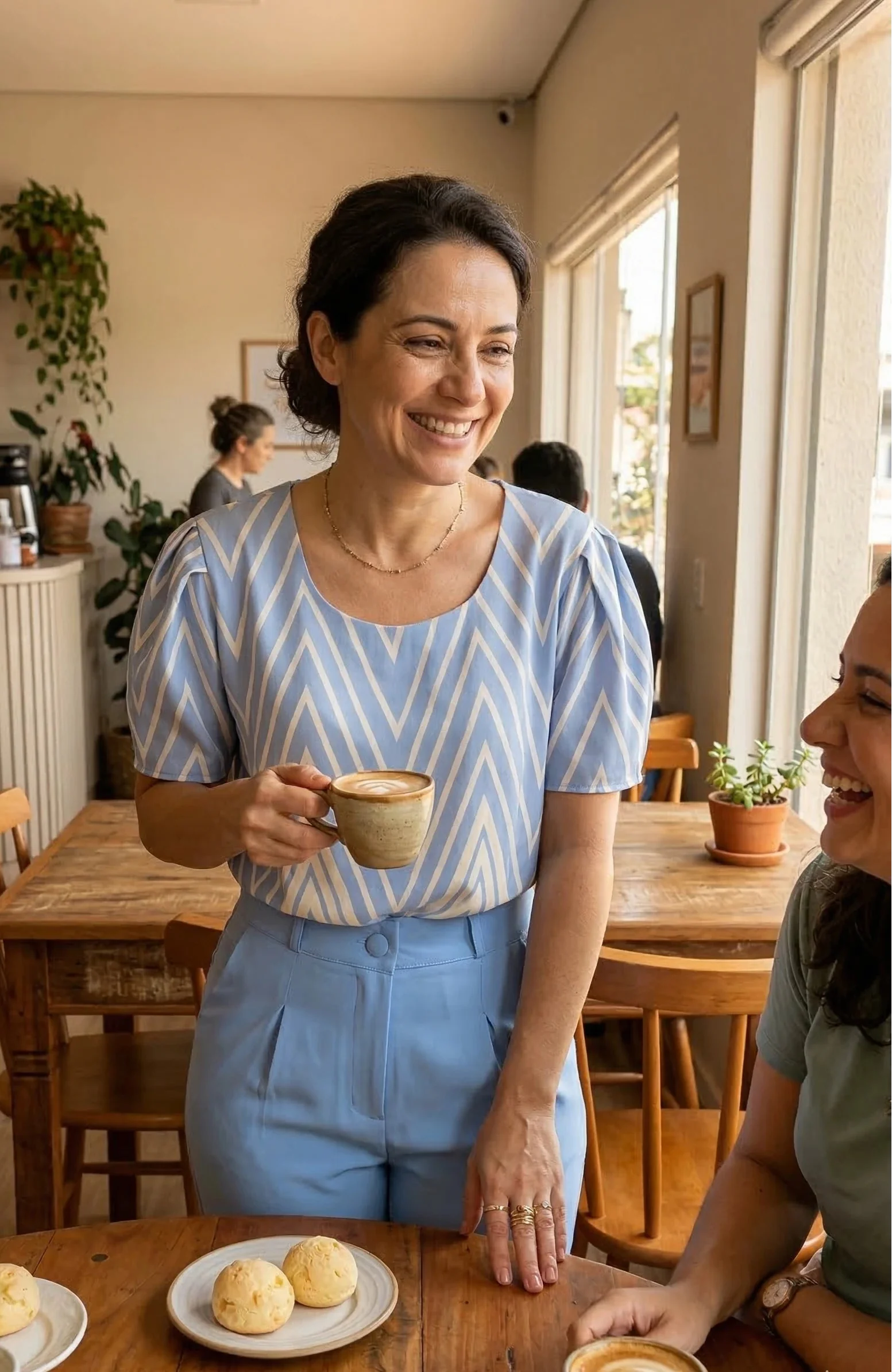 Blusa Manga Curta Crepe Classic Estampa Chevron Claudia Azul - Image 5