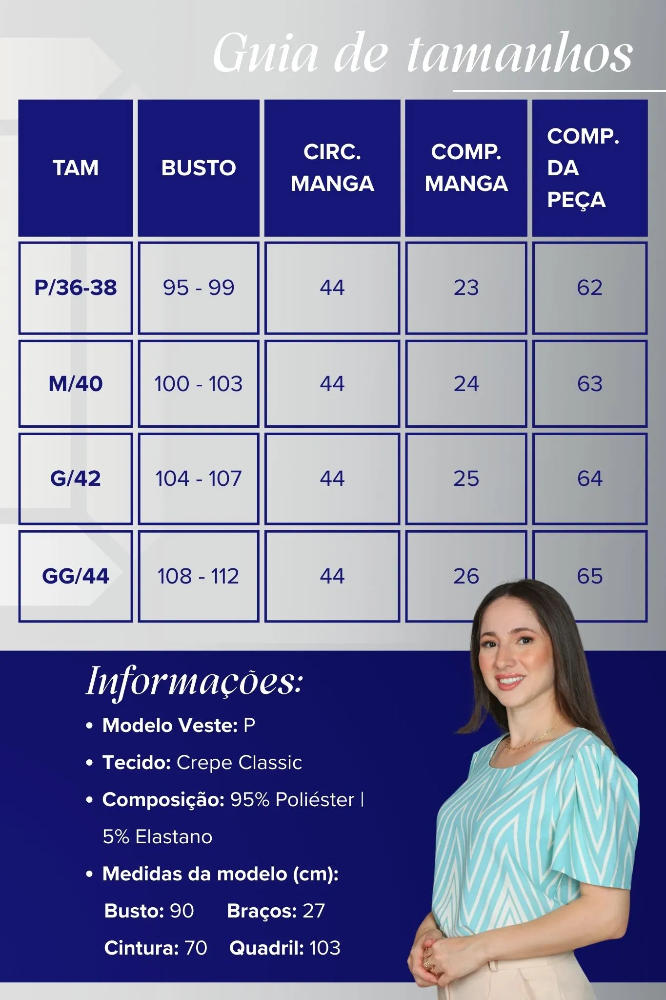 Blusa Manga Curta Crepe Classic Estampa Chevron Claudia Ciano - Image 4