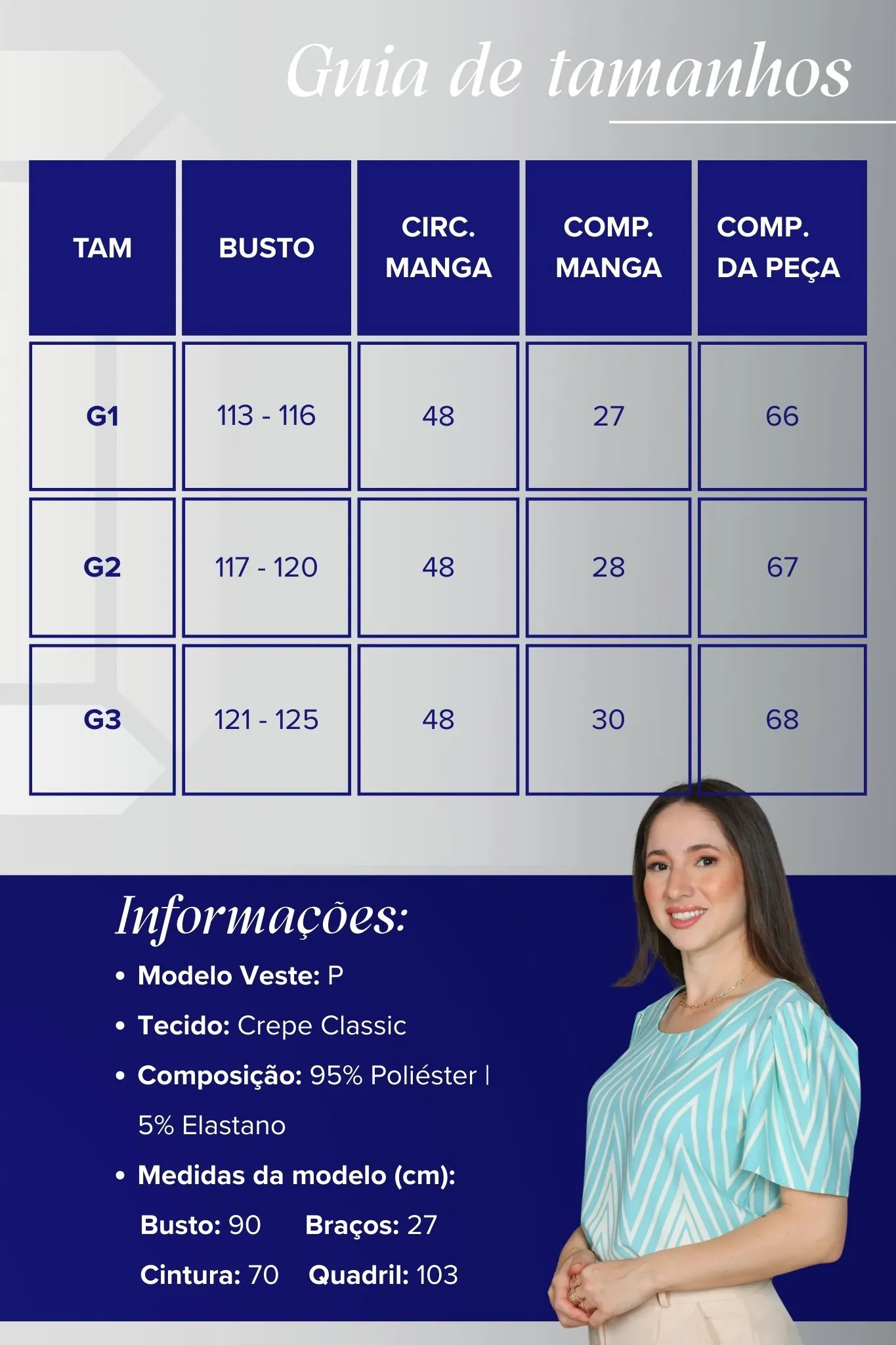 Blusa Manga Curta Crepe Classic Estampa Chevron Claudia Ciano - Image 5