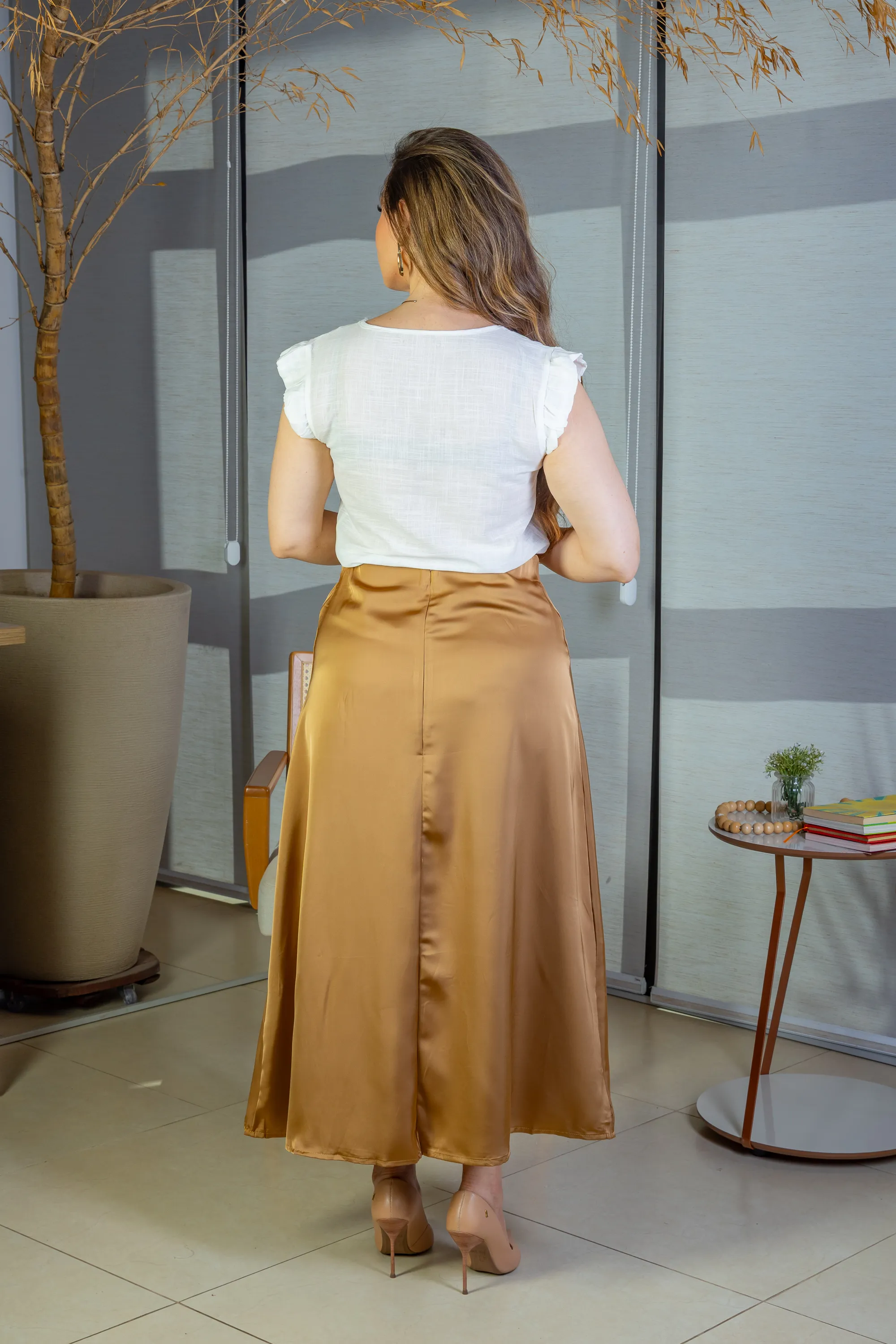 Saia Midi Lisa Sat Mix Magda Marrom - Image 13