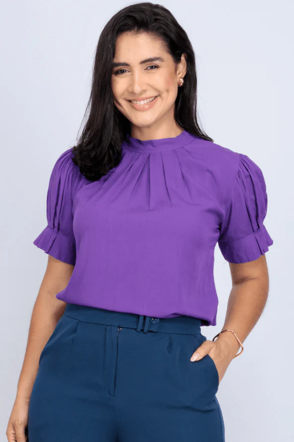 Blusa Manga Curta Plissada Viscose Juliana Uva - Image 5