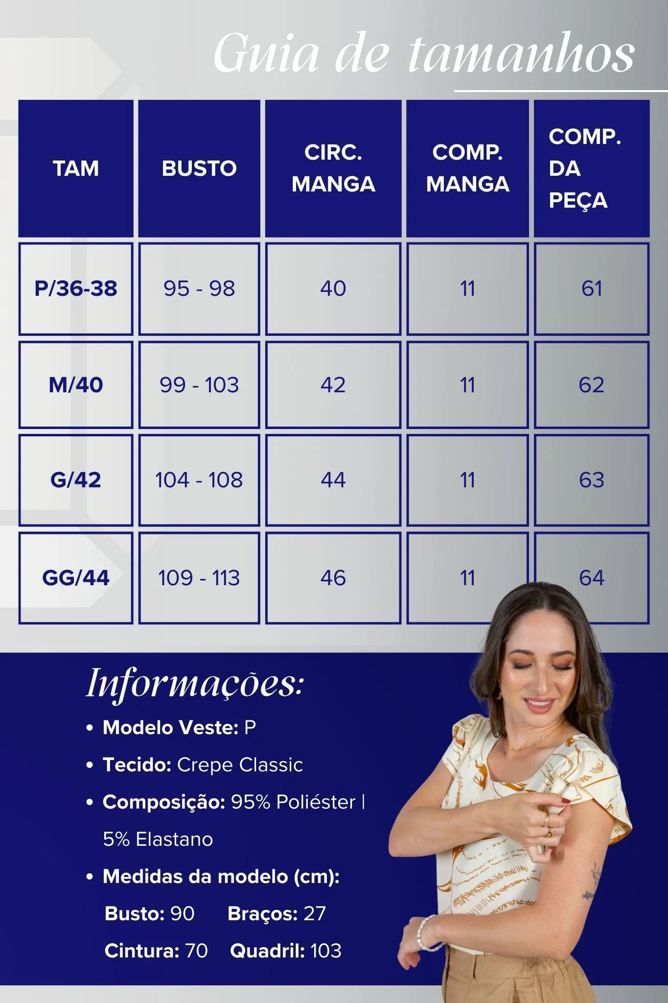 Blusa Manga Curta Transpassada Estampada em Crepe Classic Simone Bege - Image 4