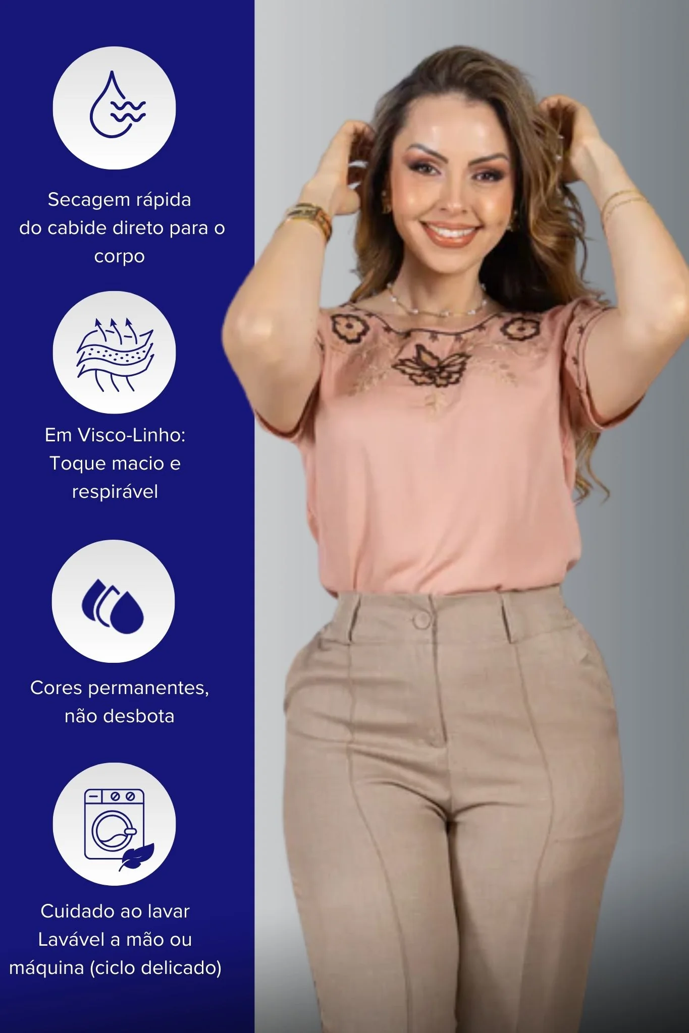 Blusa Manga Curta Visco-Linho Detalhes Bordados em Flores Darcy Rosa - Image 6
