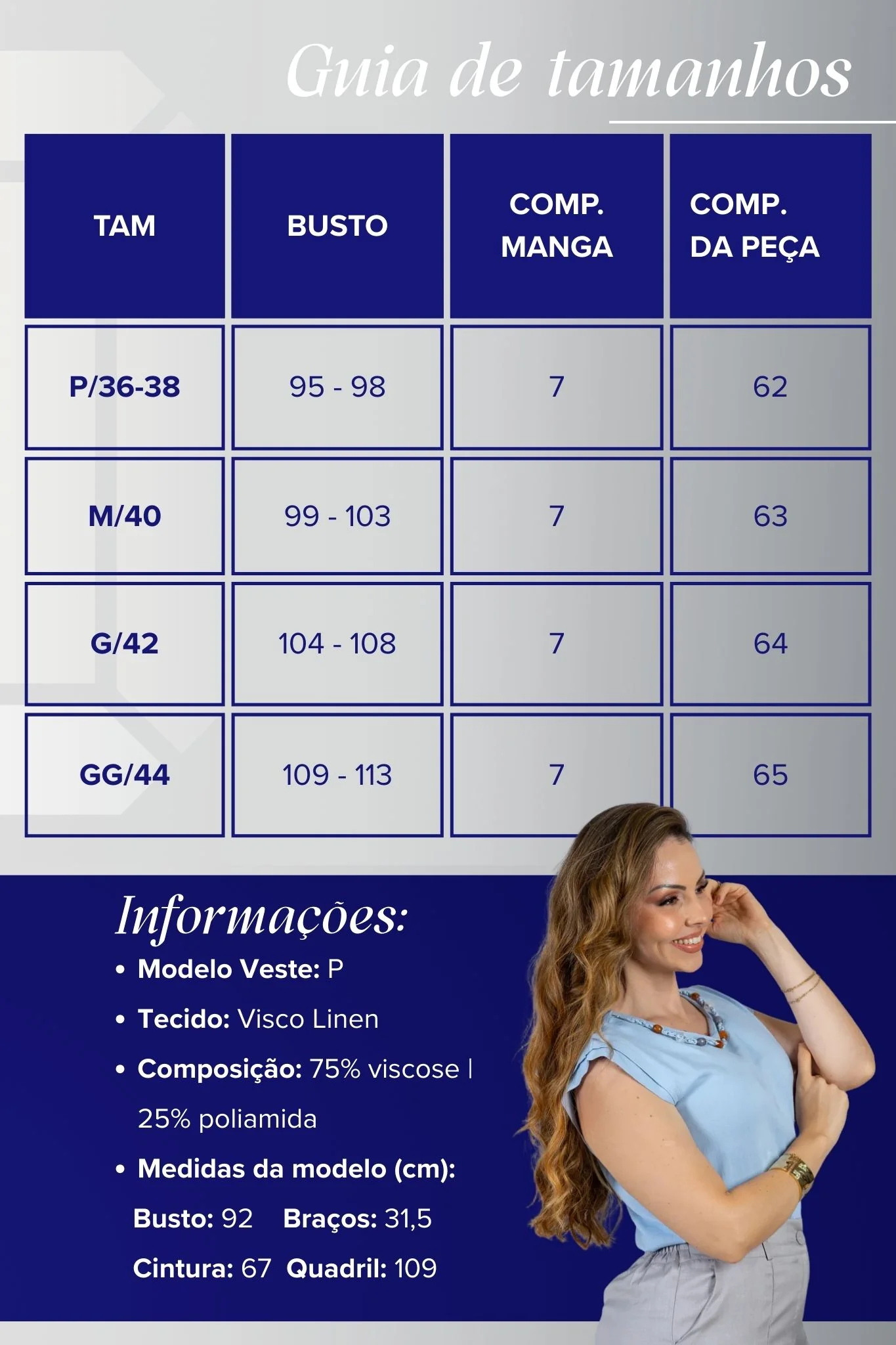 Blusa Manga Curta Visco Linen Detalhe Entrelaçado no Colo com Pedraria Iveth Azul - Image 3