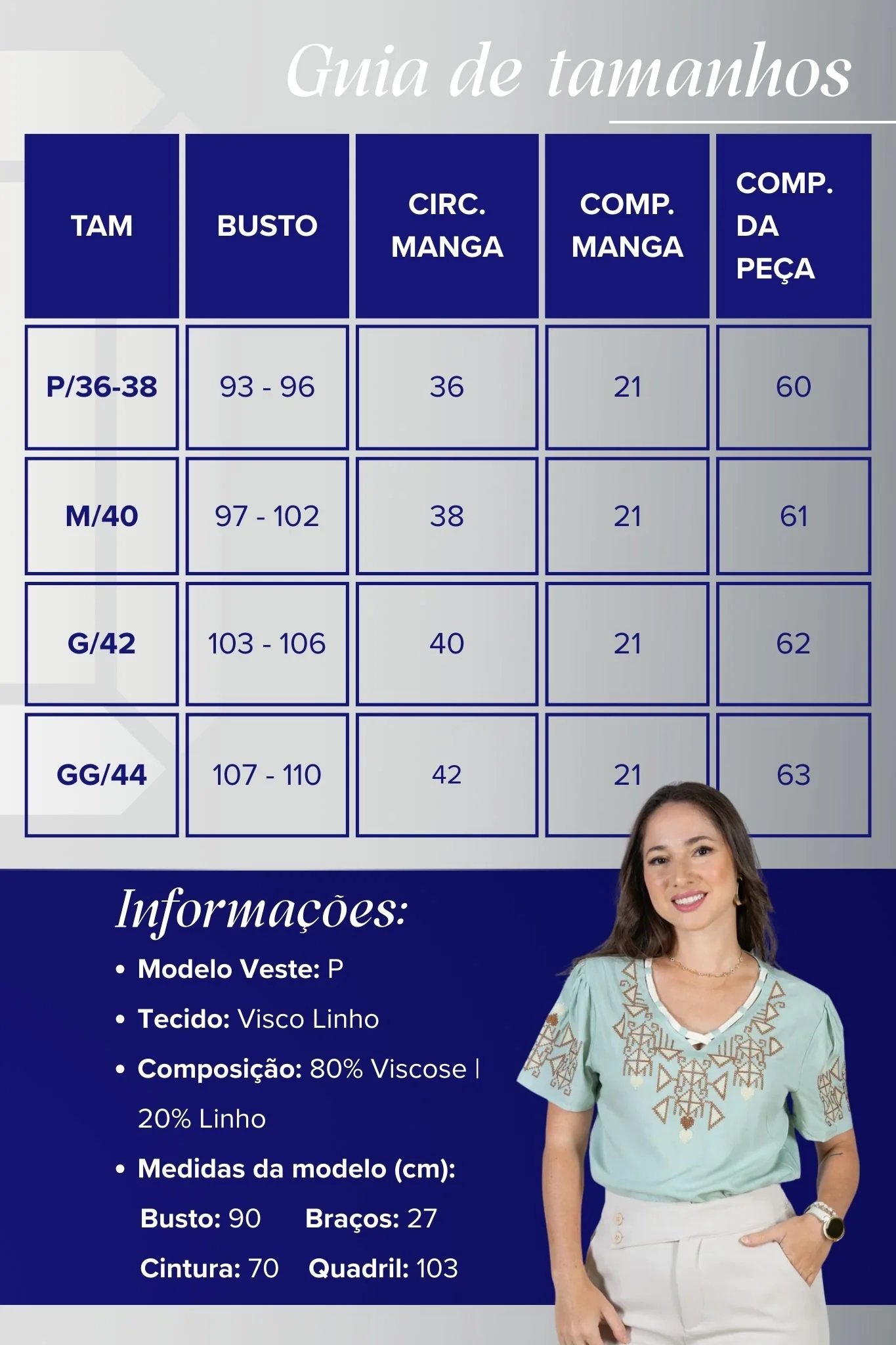 Blusa Manga Curta Decote em "V" Visco-Linho com Detalhes Bordados Colo Angélica Verde - Image 3