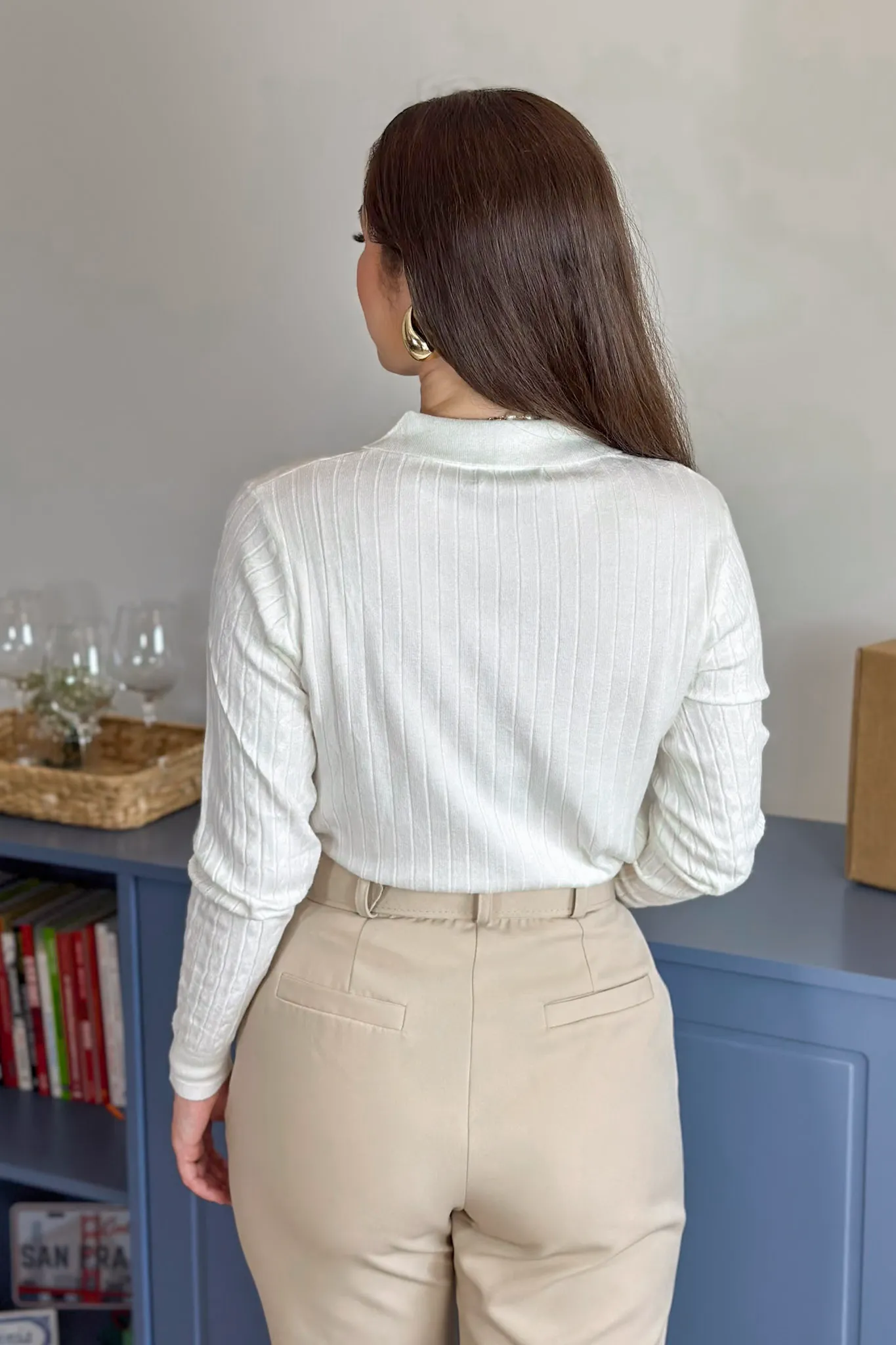 Blusa Manga Longa Em Tricot Cotton Antonella Branco - Image 4