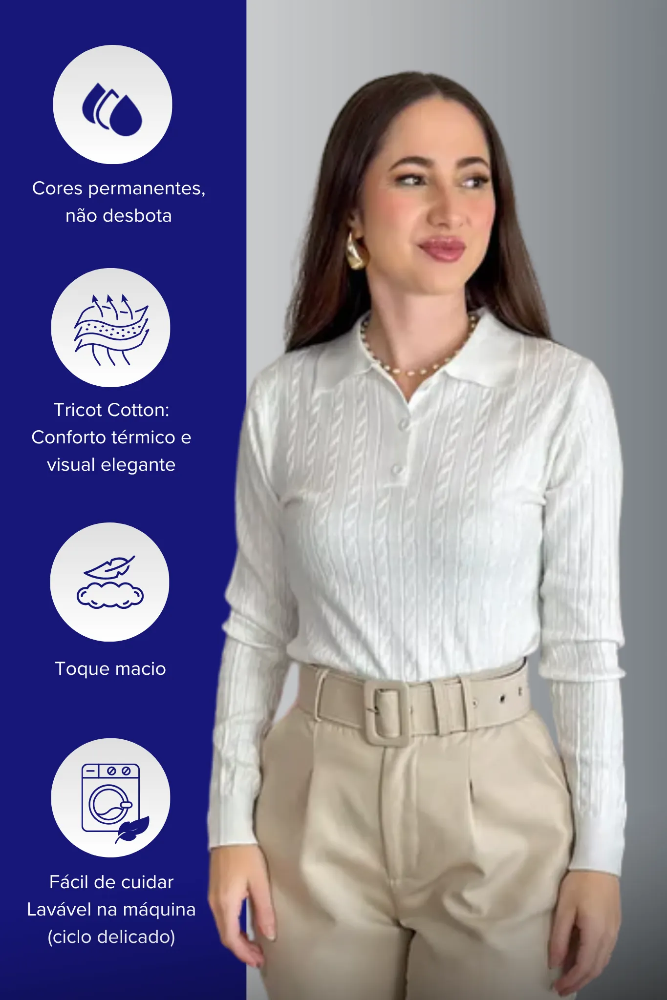 Blusa Manga Longa Em Tricot Cotton Antonella Branco - Image 6