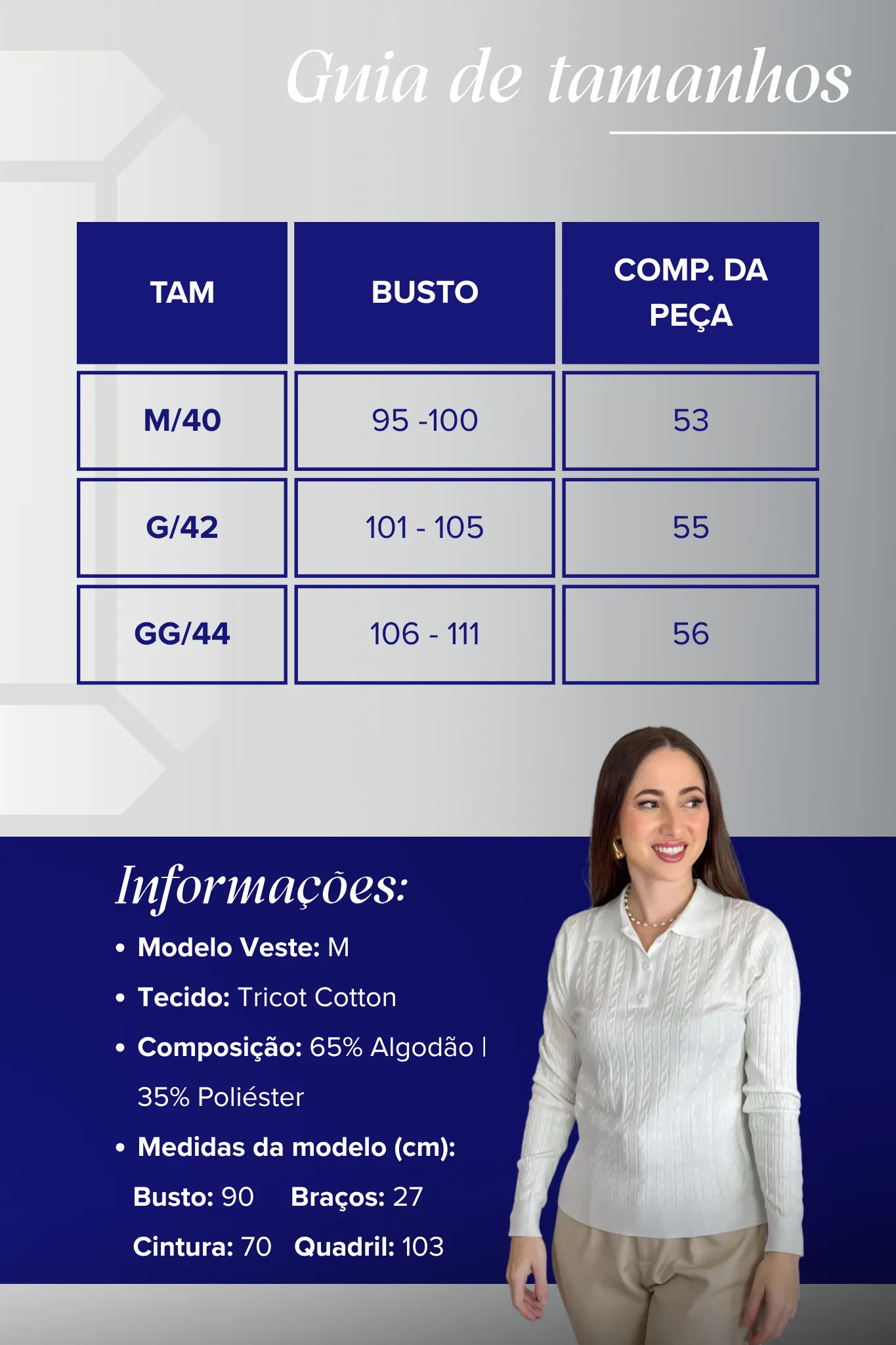 Blusa Manga Longa Em Tricot Cotton Antonella Branco - Image 7