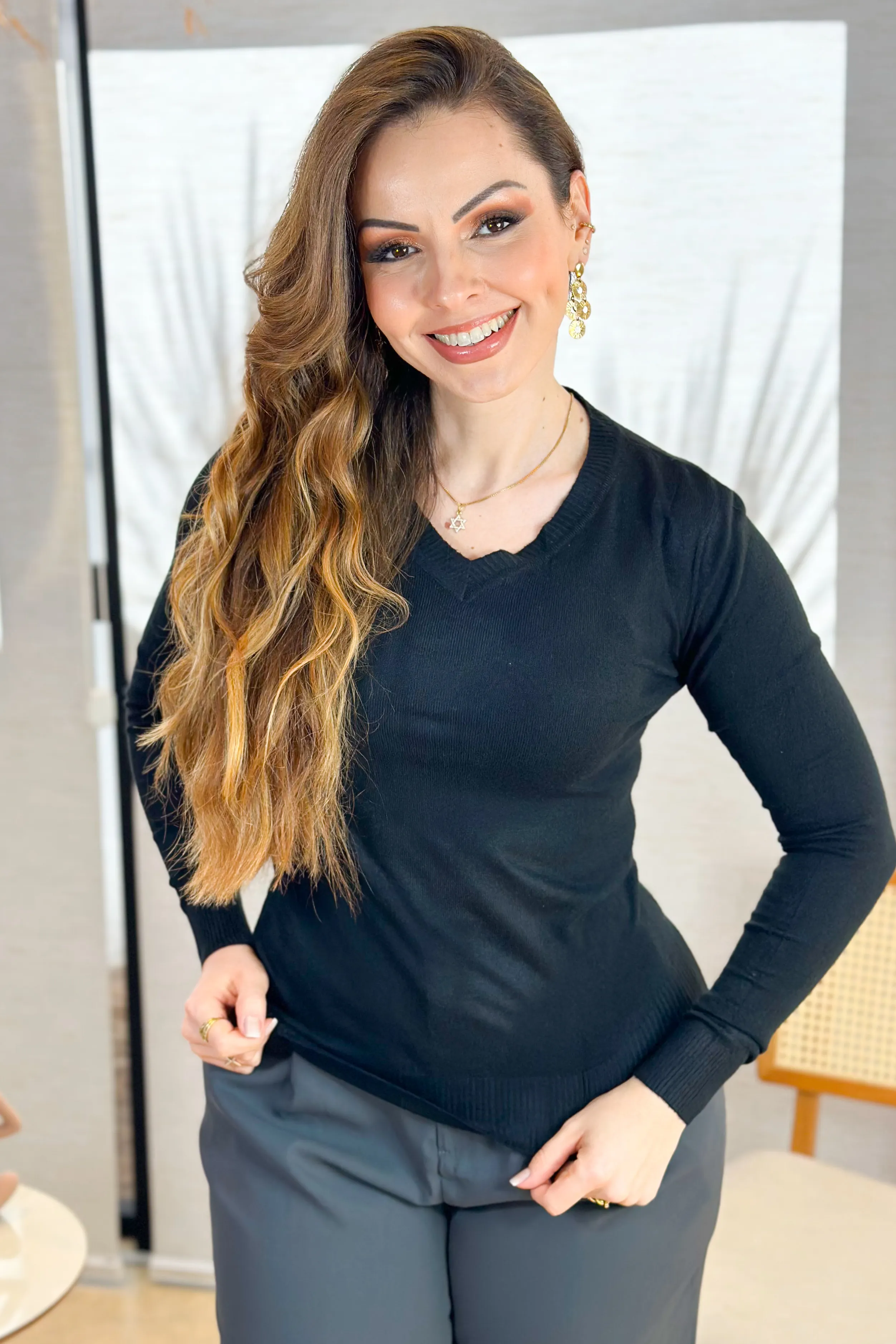 Blusa Manga Longa Em Tricot Luma Preto - Image 7