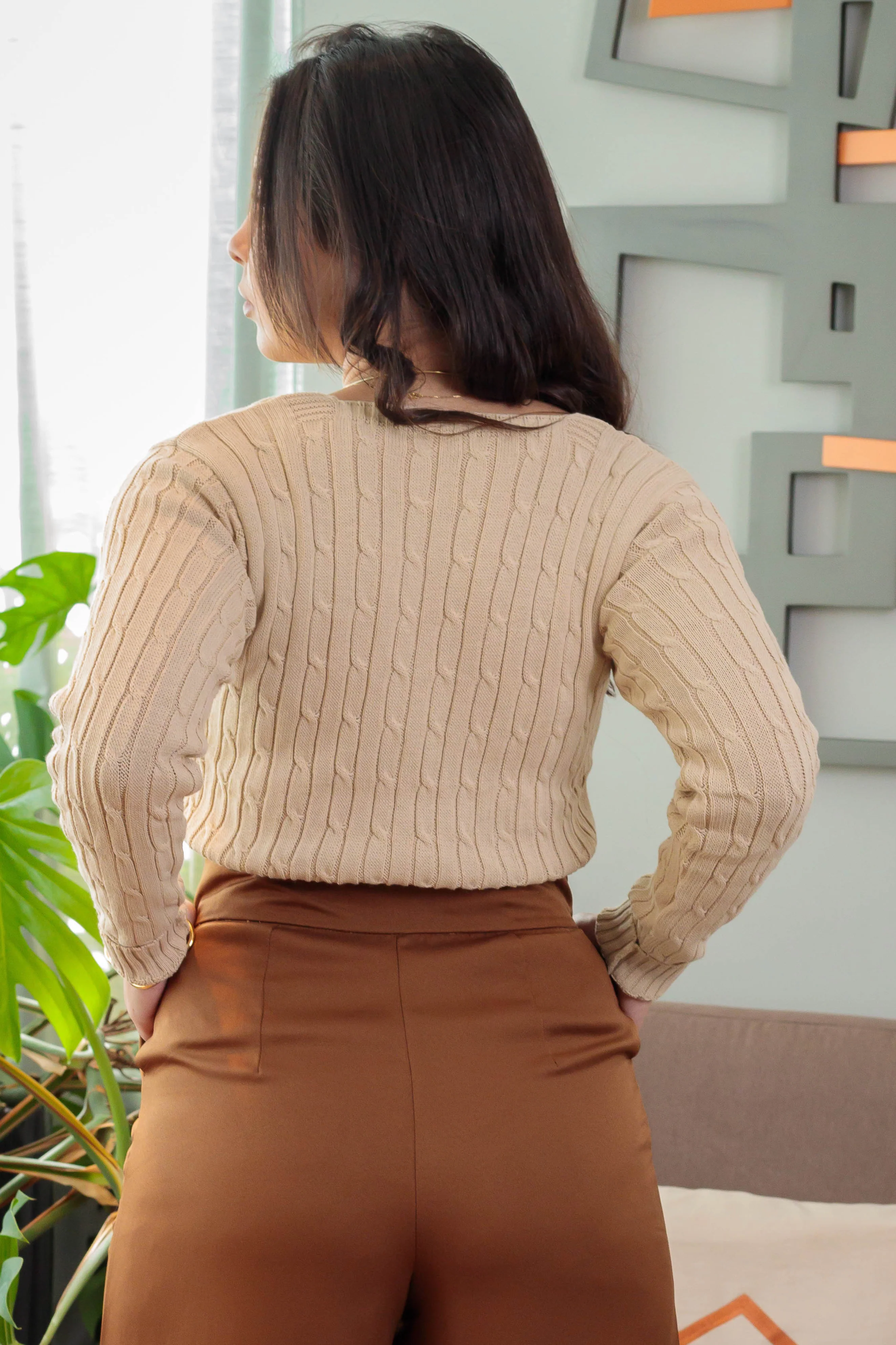 Blusa Manga Longa Tricot Detalhe Texturas Eva Bege - Image 10