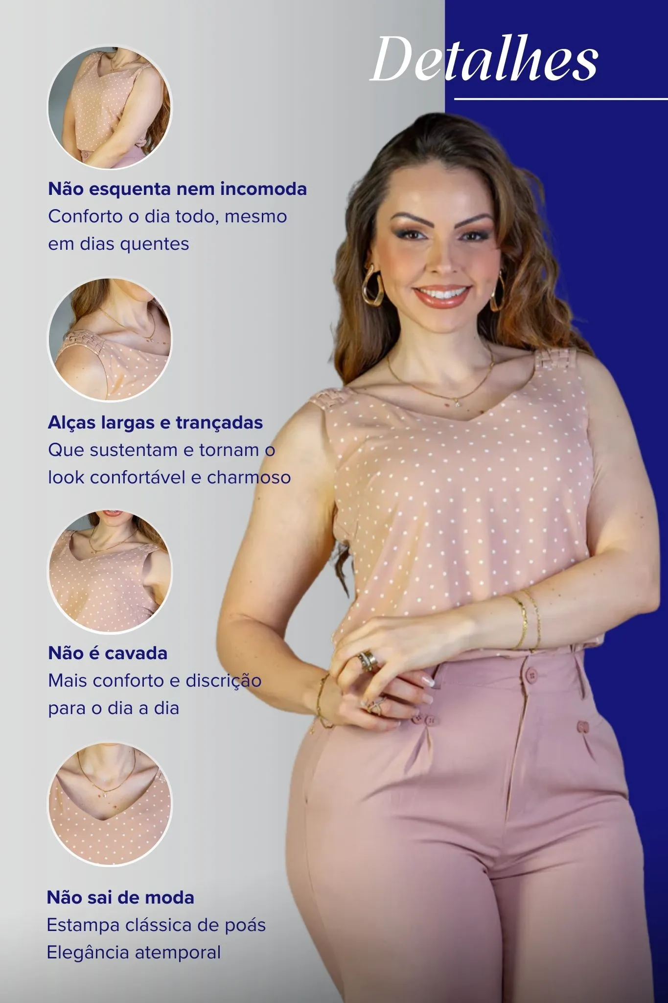 Blusa Regata Detalhe Alça Estampada Poá Crepe Classic Isabel Rose - Image 4