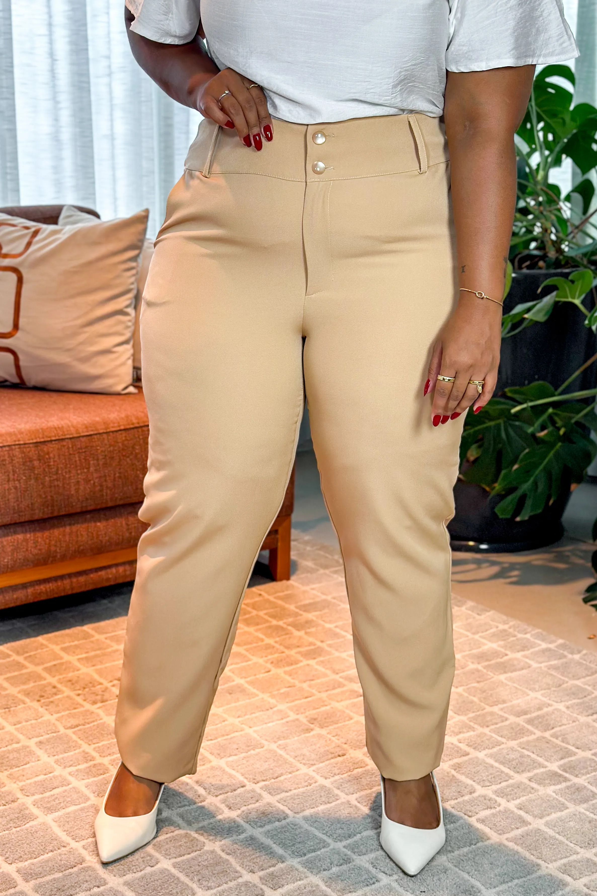 Calça Corte Reto Botão Duplo Pietra Bege - Image 8