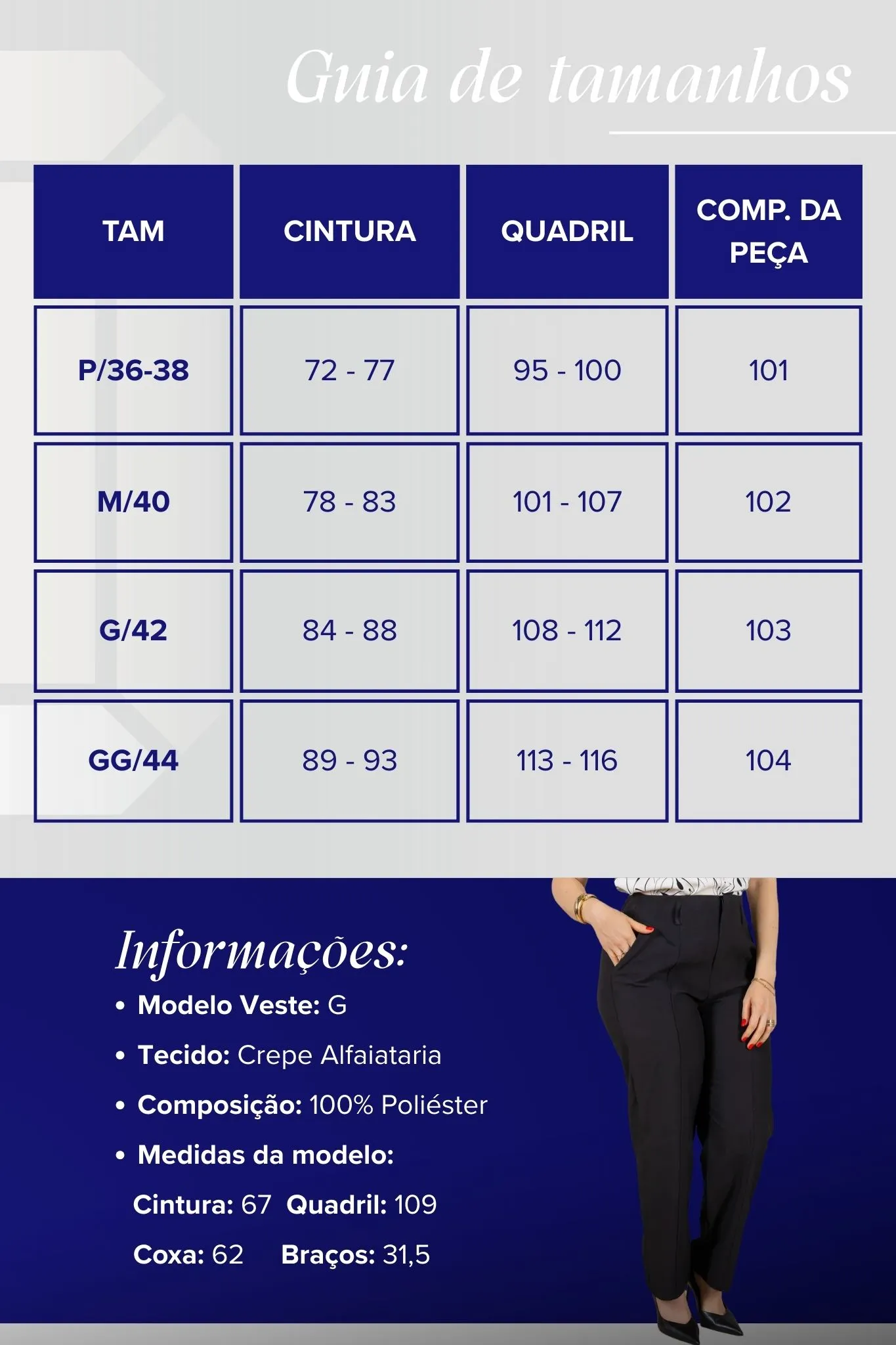 Calça Alfaiataria Corte Reto Friso e Cós Infinito Bianca Preta - Image 3