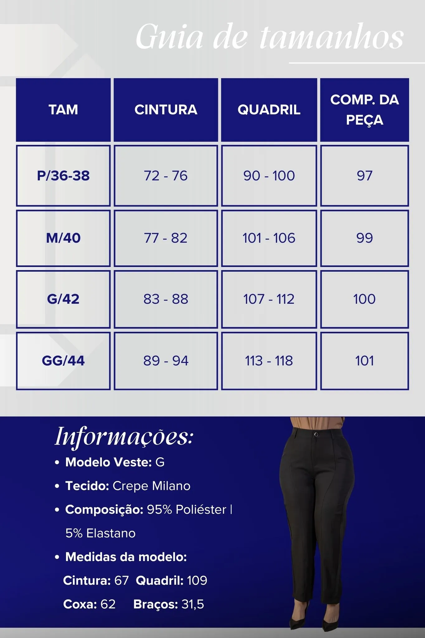 Calça Corte Reto Detalhe Friso Crepe Milano Eliana Bezerra Preta - Image 3