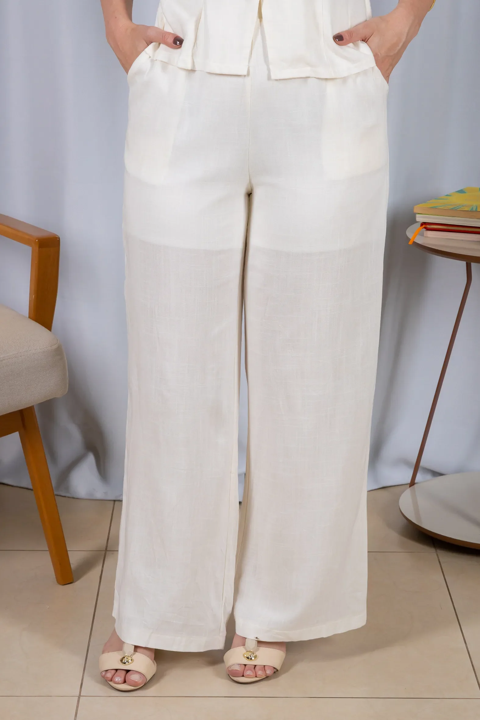 Calça Pantalona Cós com Elástico Visco Linho Flávia Branca - Image 7