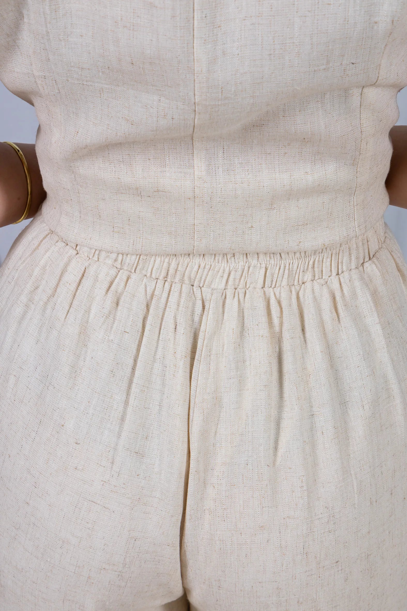 Calça Pantalona Cós com Elástico Visco Linho Flávia Creme - Image 8