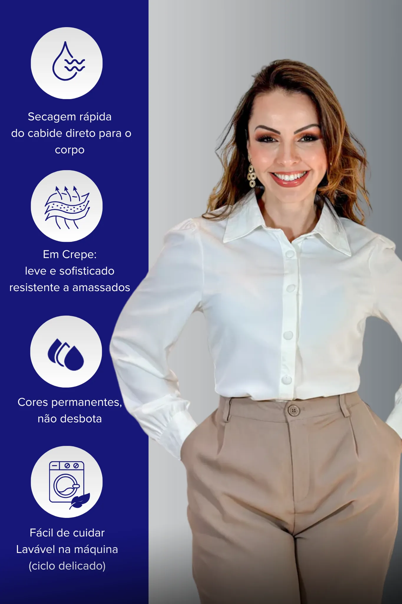 Camisa Manga Longa Lisa Gabriela Branca - Image 7