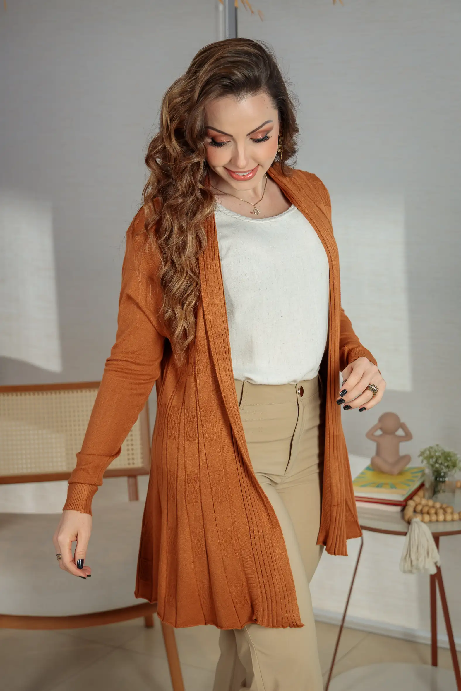 Cardigan Em Tricot Sublime Ana Clara Terracota - Image 7