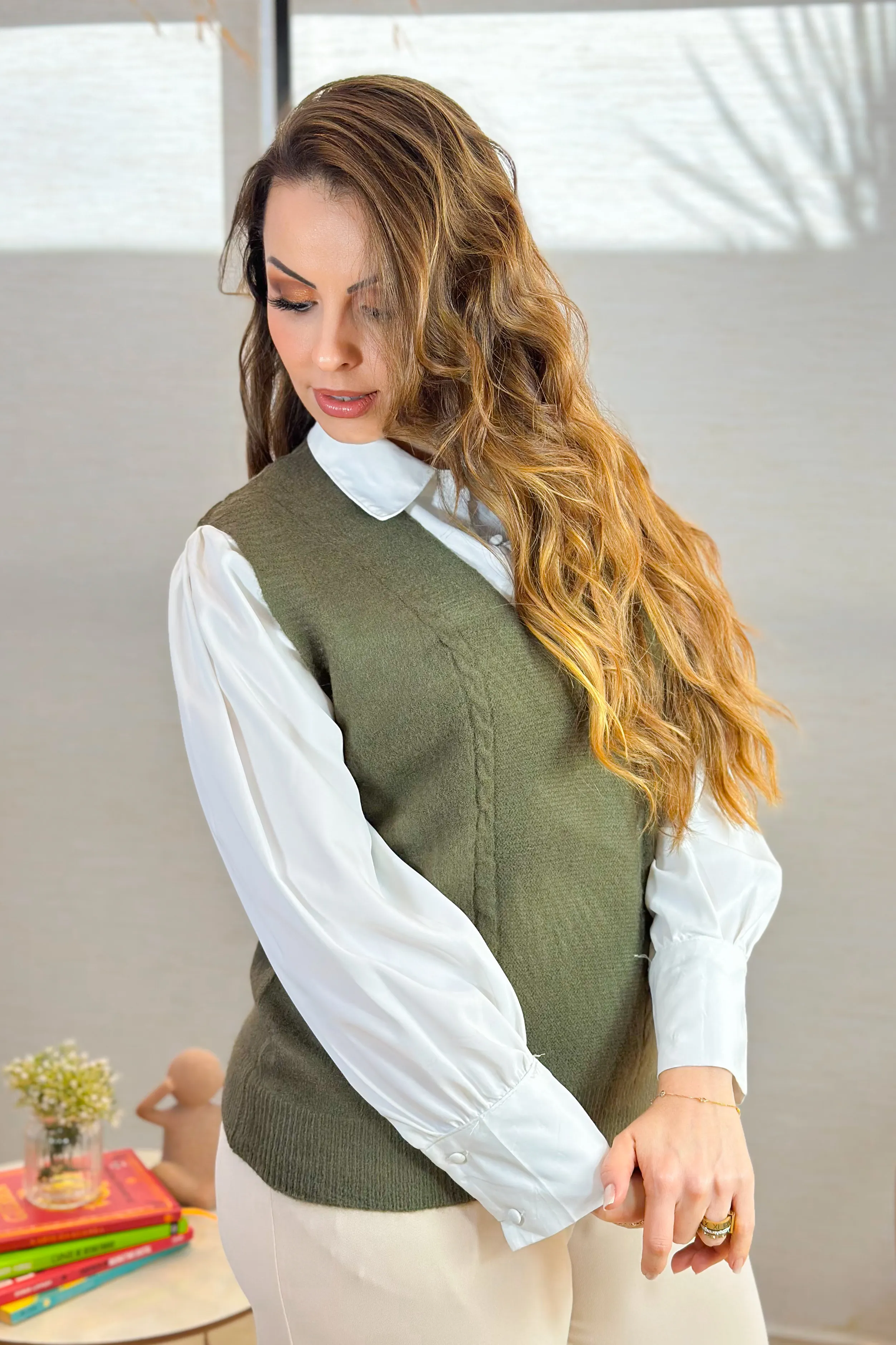 Colete Em Tricot Mousse Amelie Verde Musgo - Image 10