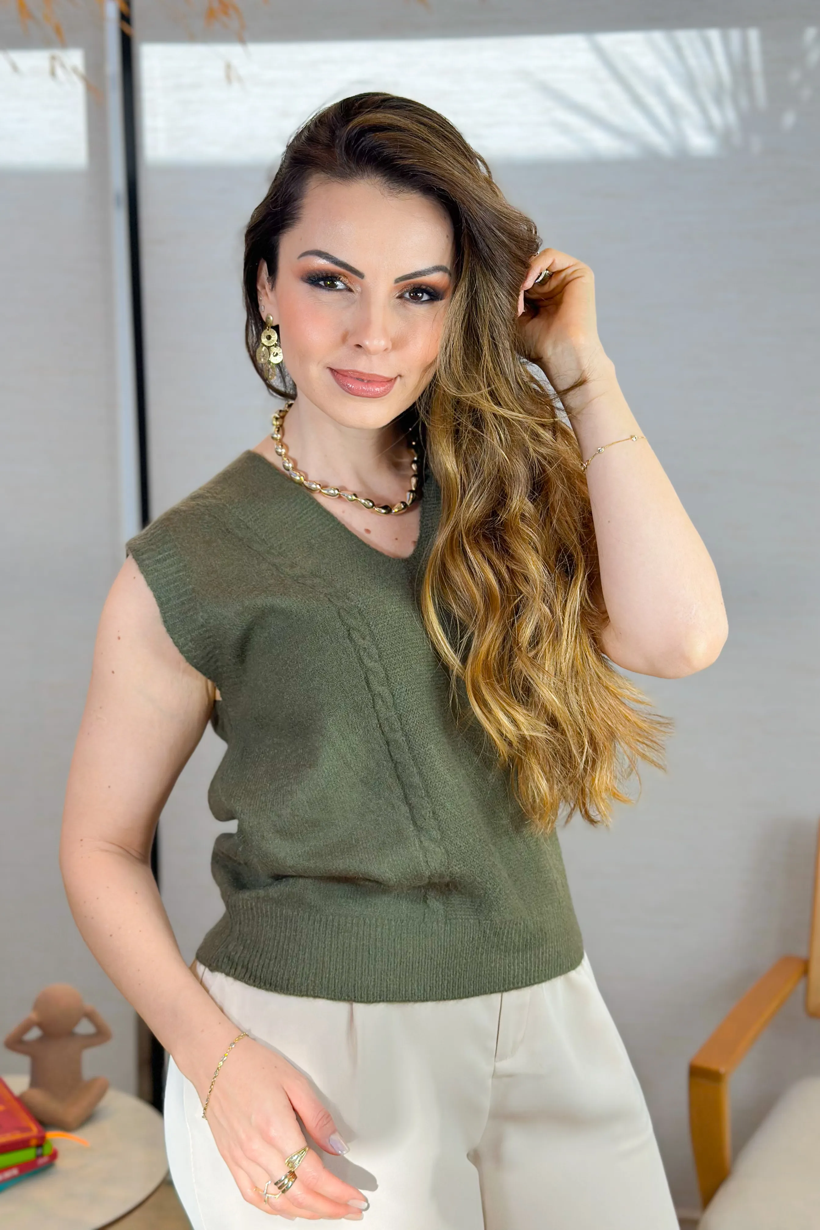 Colete Em Tricot Mousse Amelie Verde Musgo - Image 12