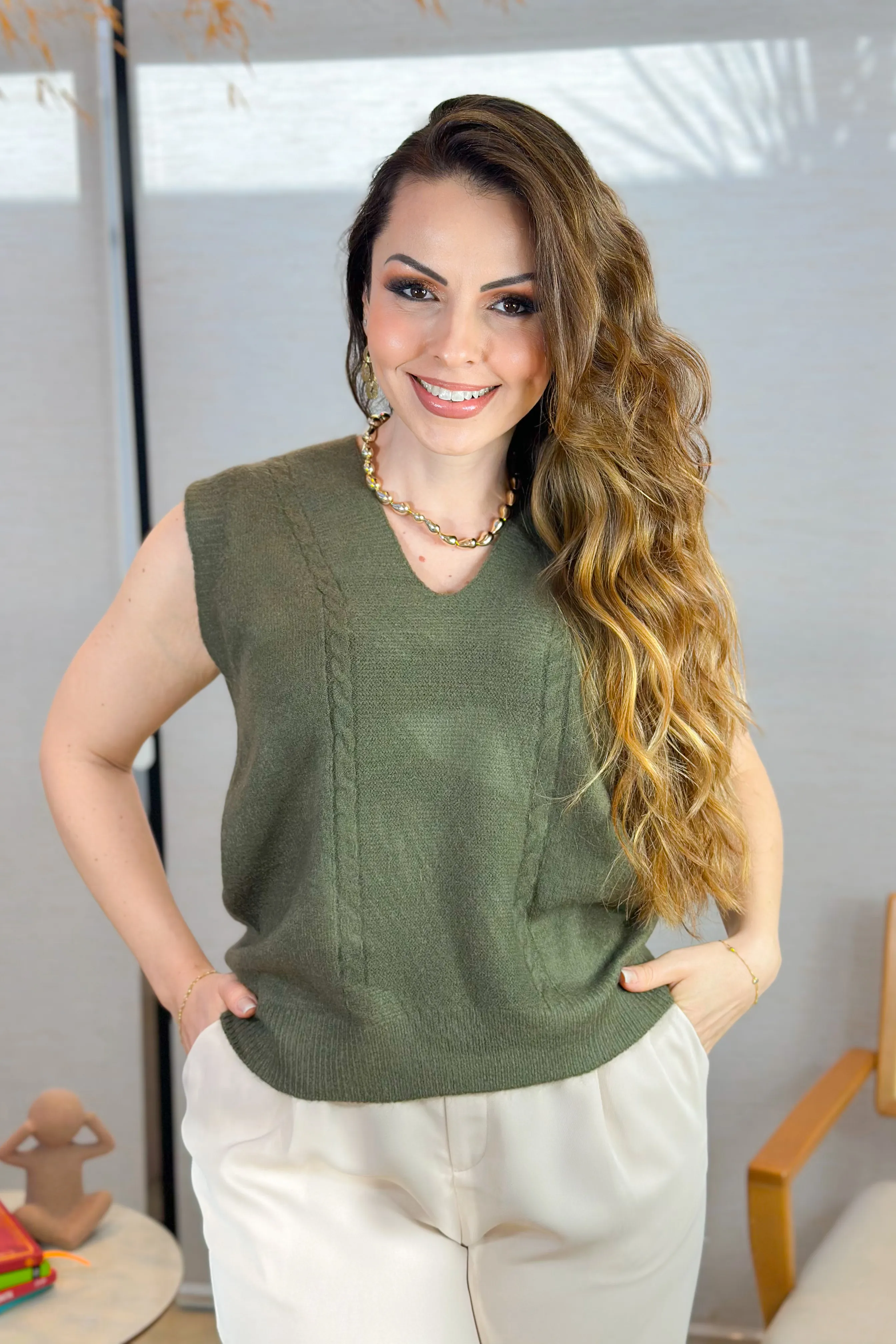 Colete Em Tricot Mousse Amelie Verde Musgo - Image 14