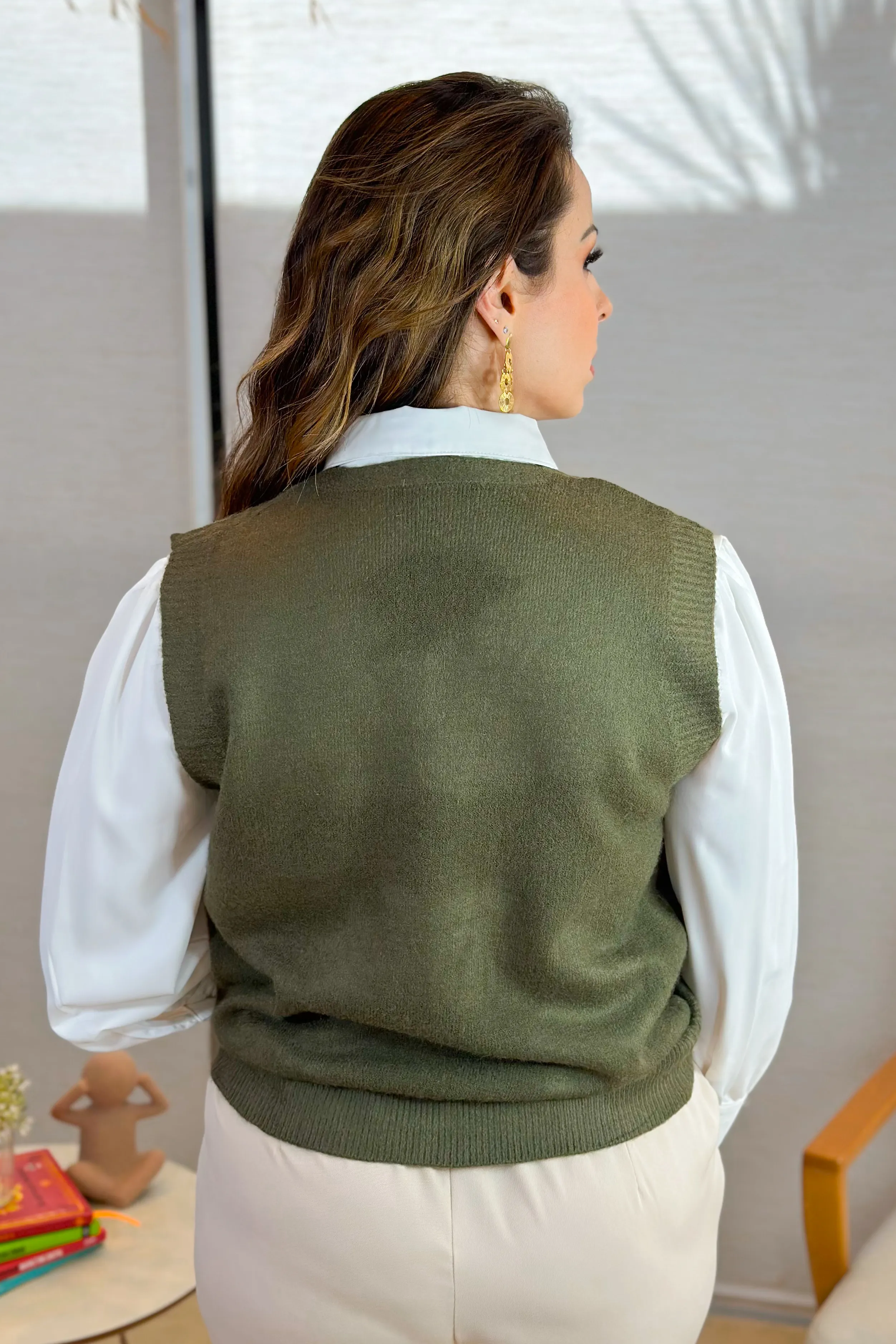 Colete Em Tricot Mousse Amelie Verde Musgo - Image 8