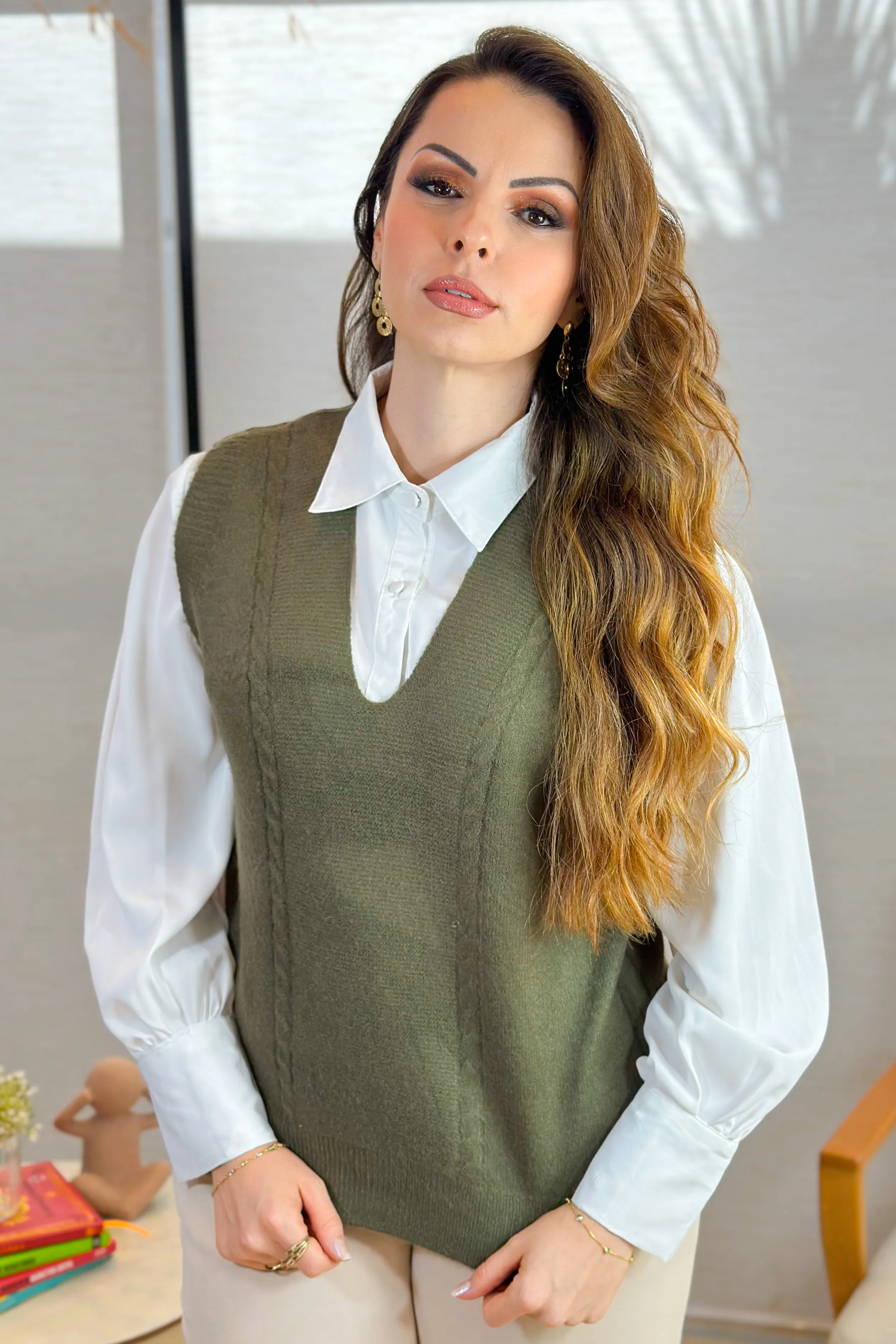 Colete Em Tricot Mousse Amelie Verde Musgo - Image 9