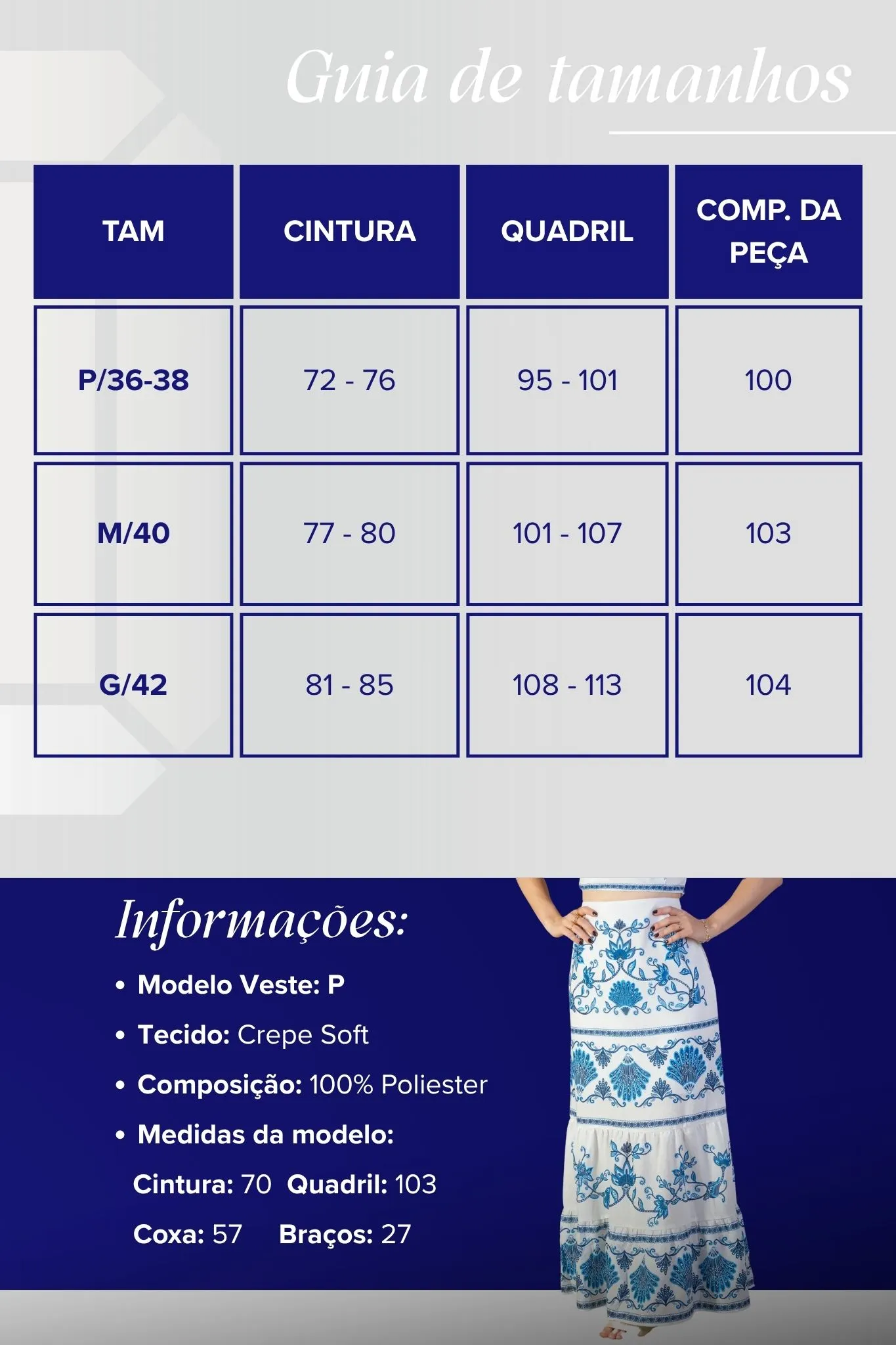 Saia Longa Camadas Crepe Soft Marina Ruy Estampada Azul - Image 3