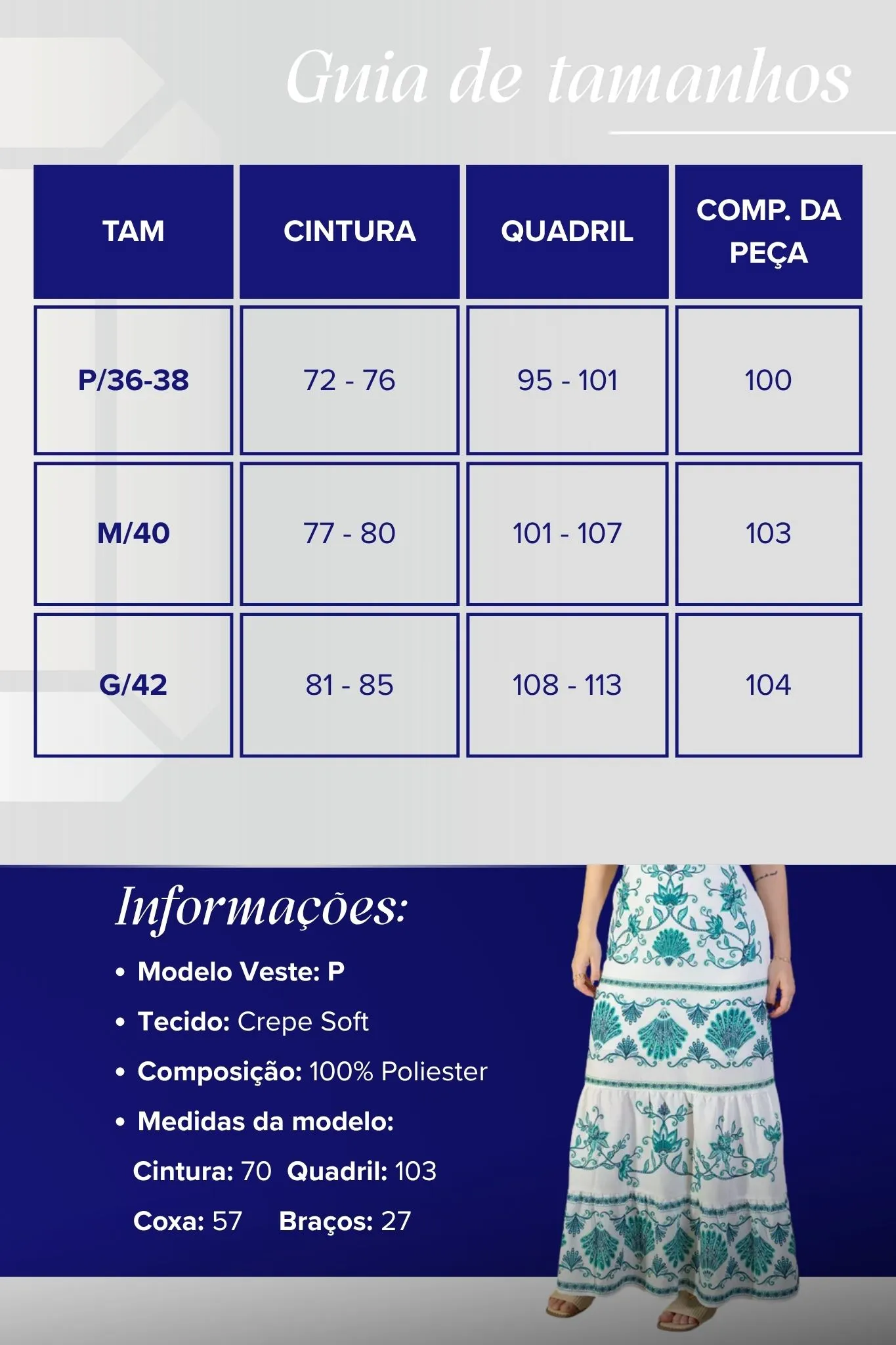 Saia Longa Camadas Crepe Soft Marina Ruy Estampada Verde - Image 3