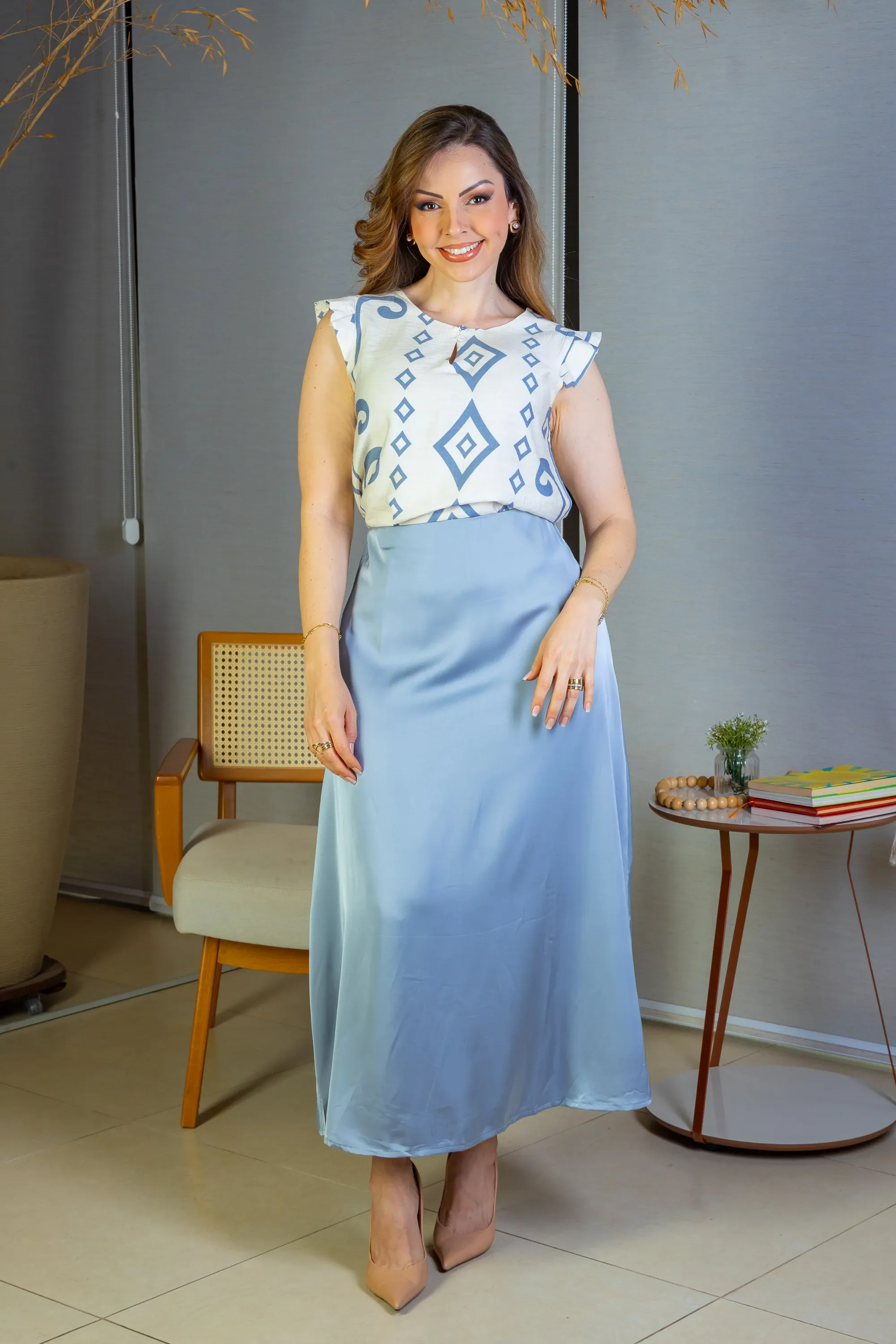 Saia Midi Lisa Sat Mix Magda Azul - Image 11