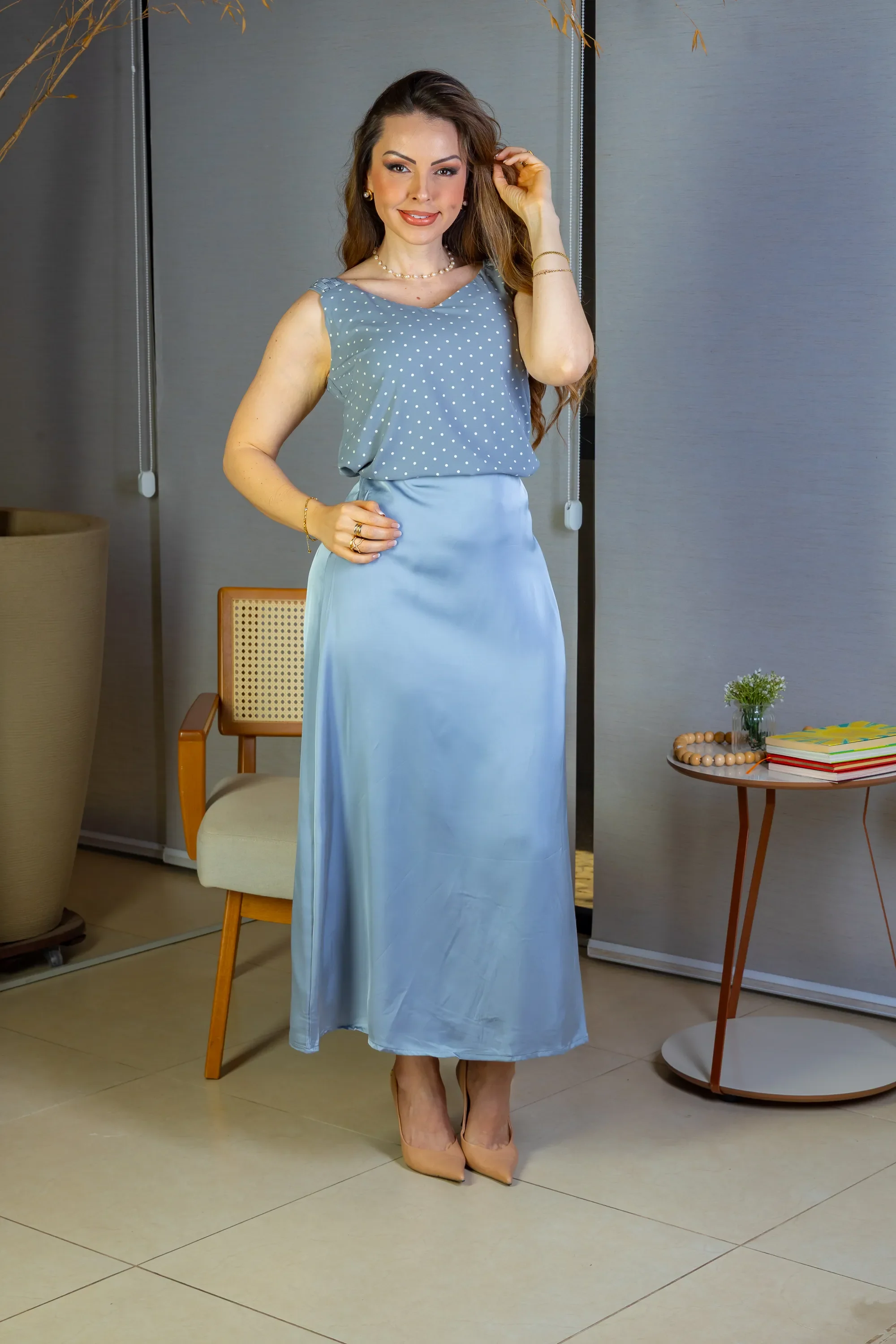 Saia Midi Lisa Sat Mix Magda Azul - Image 12