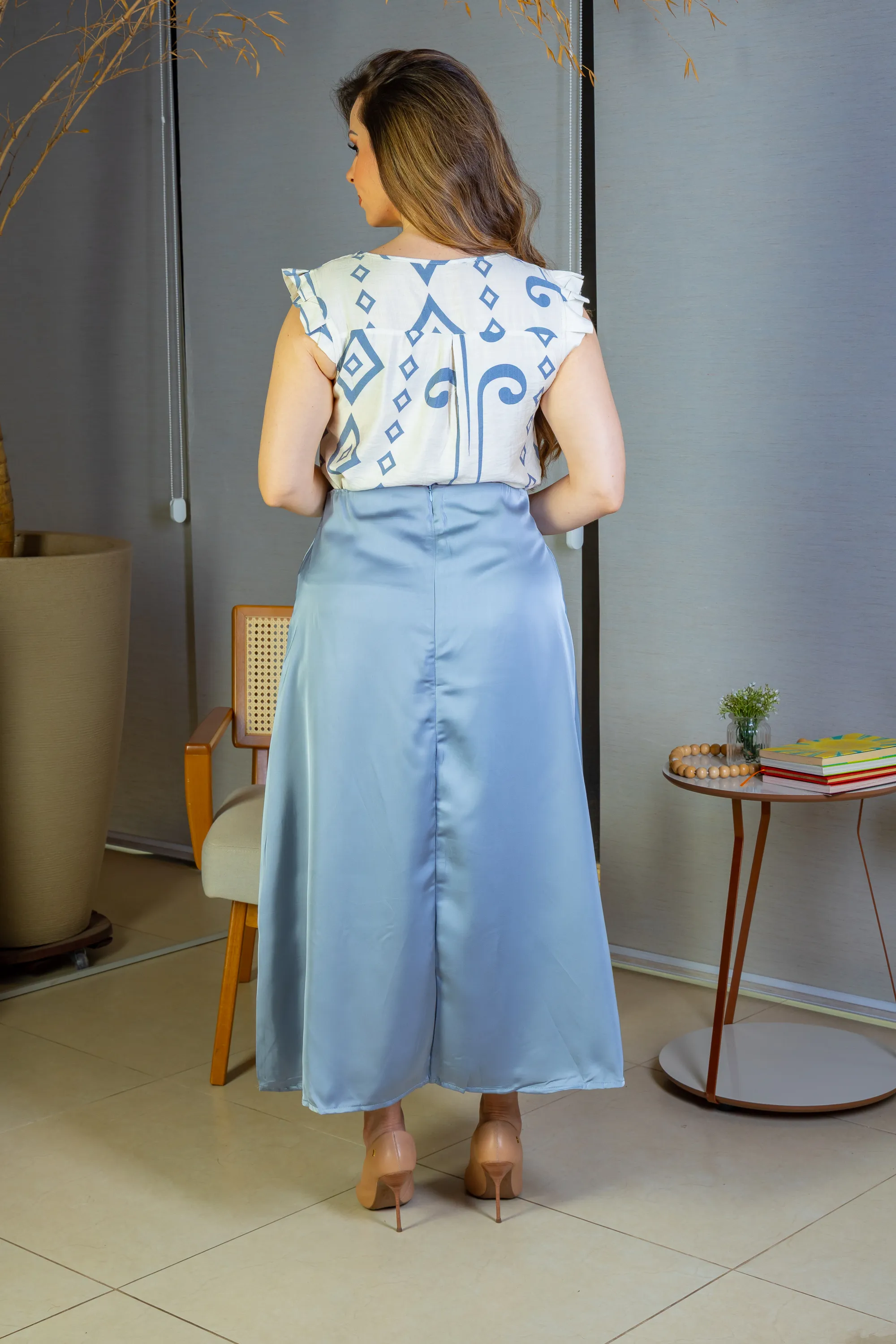 Saia Midi Lisa Sat Mix Magda Azul - Image 13