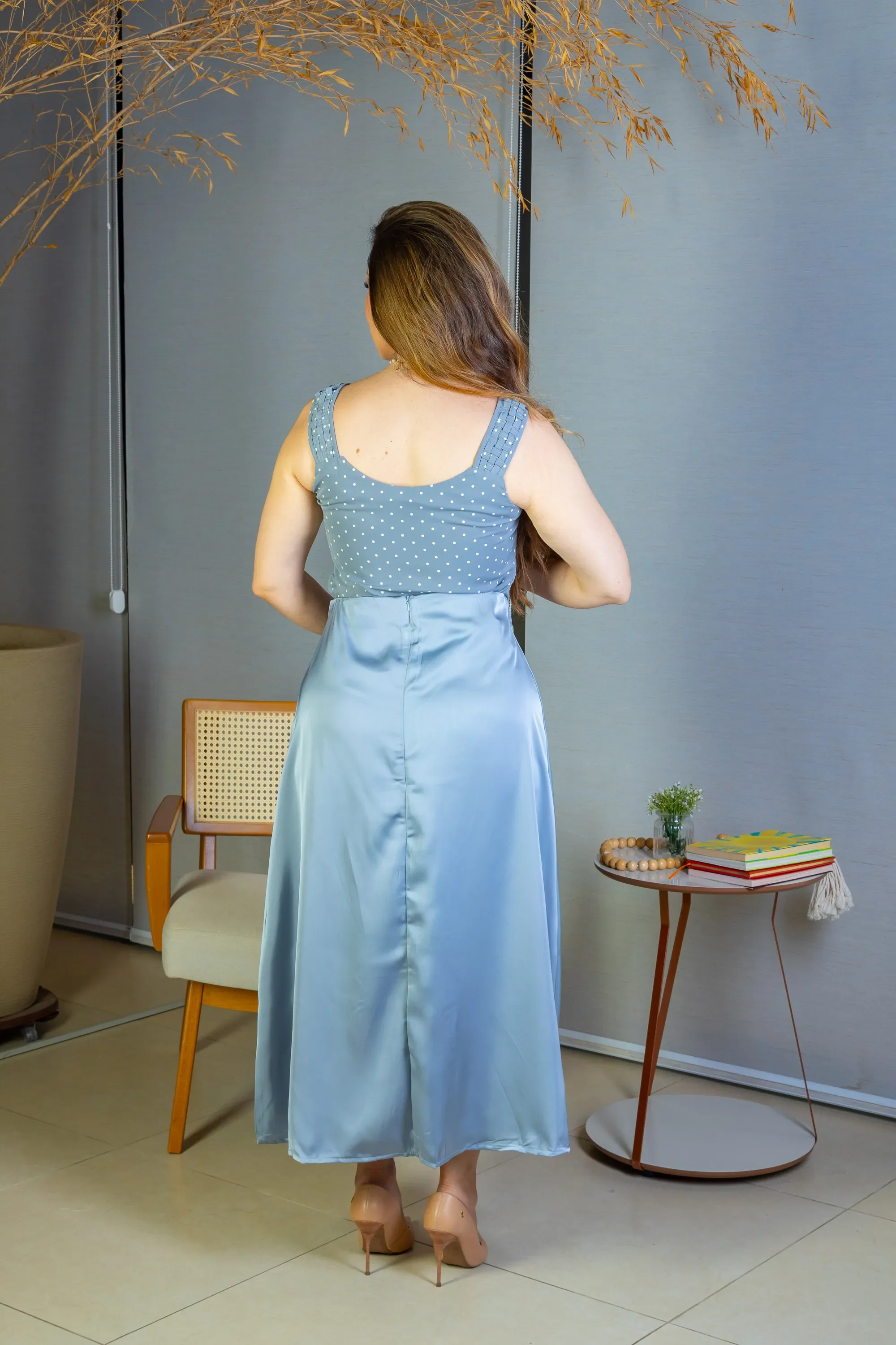 Saia Midi Lisa Sat Mix Magda Azul - Image 14