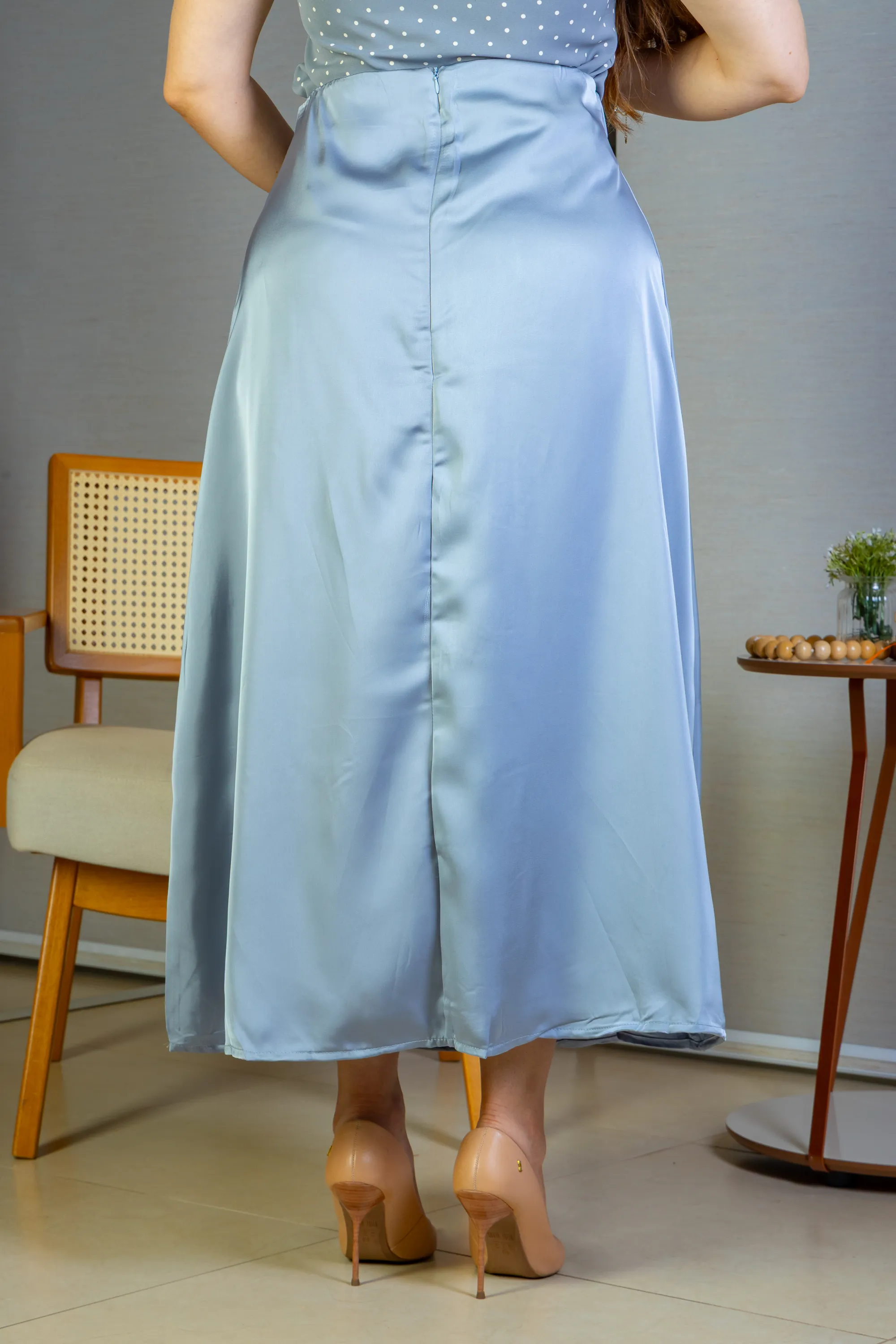 Saia Midi Lisa Sat Mix Magda Azul - Image 7