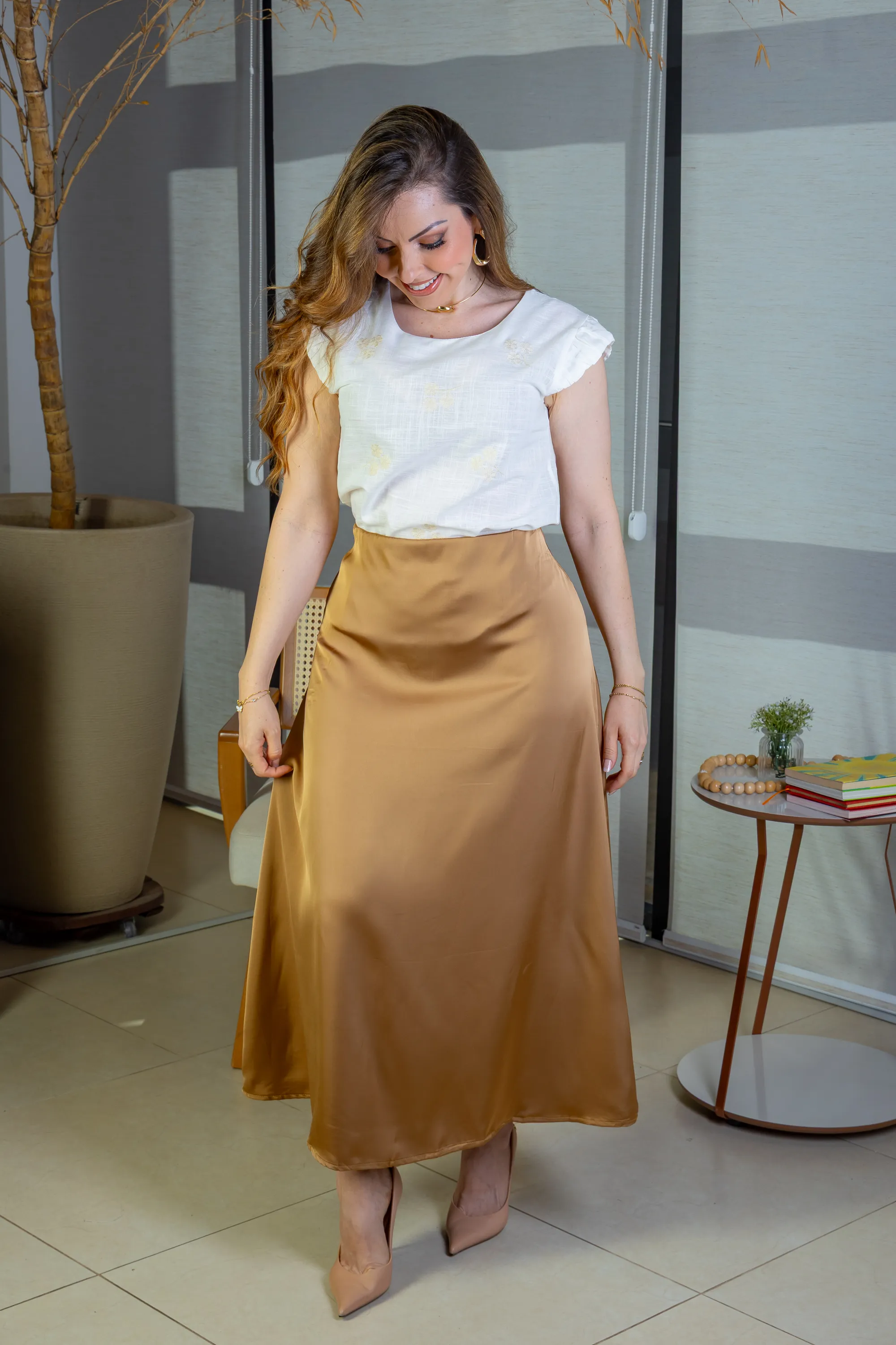 Saia Midi Lisa Sat Mix Magda Marrom - Image 10