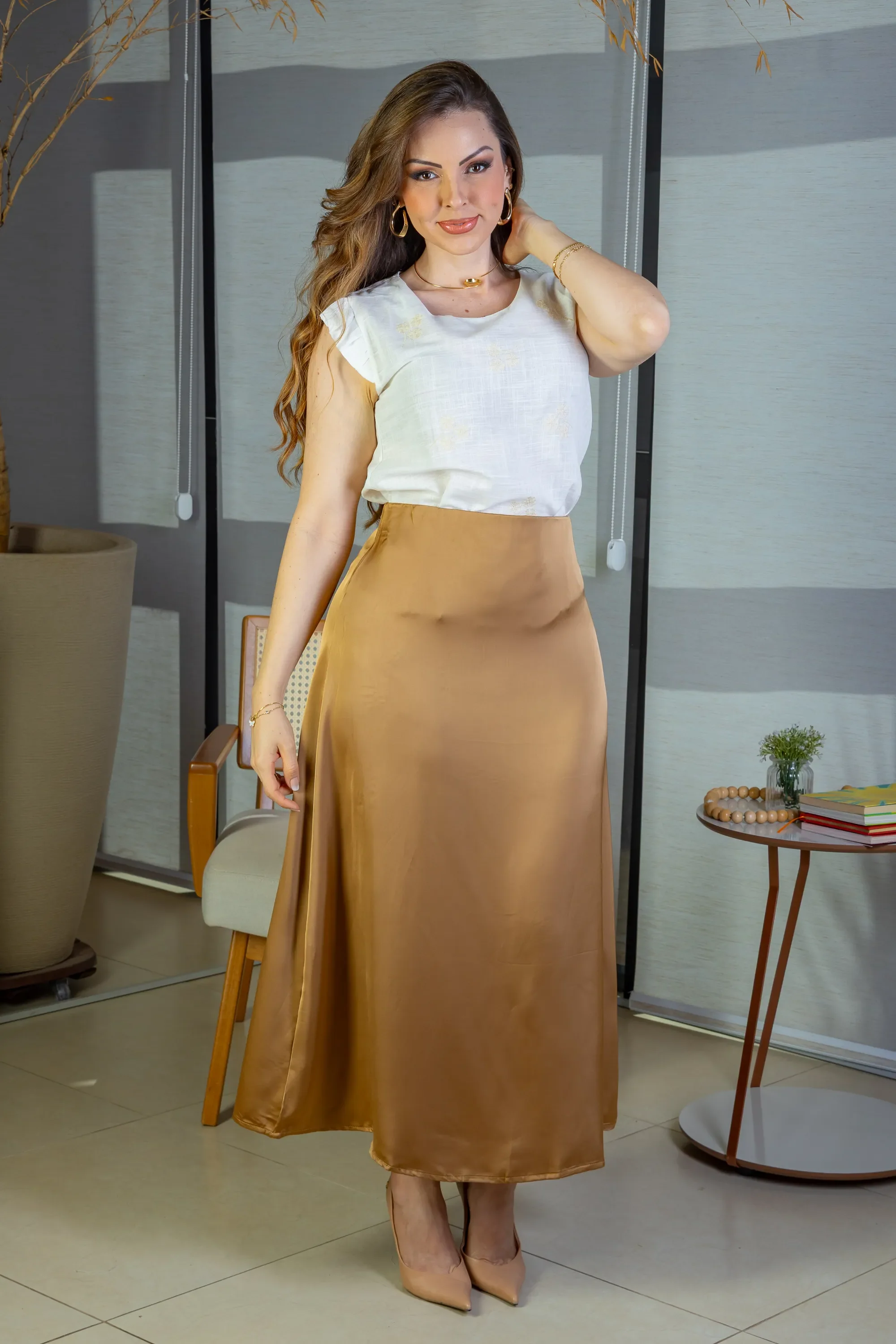 Saia Midi Lisa Sat Mix Magda Marrom - Image 8