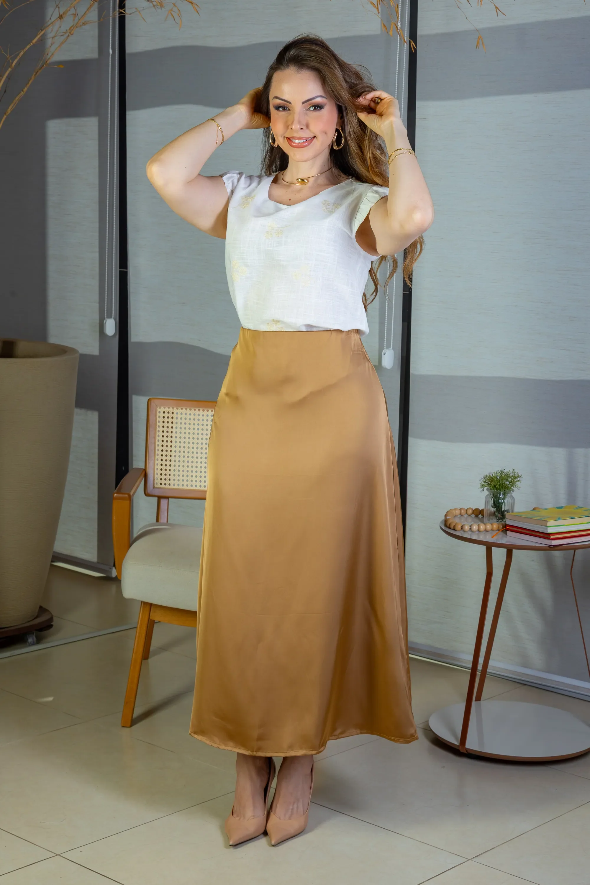 Saia Midi Lisa Sat Mix Magda Marrom - Image 9