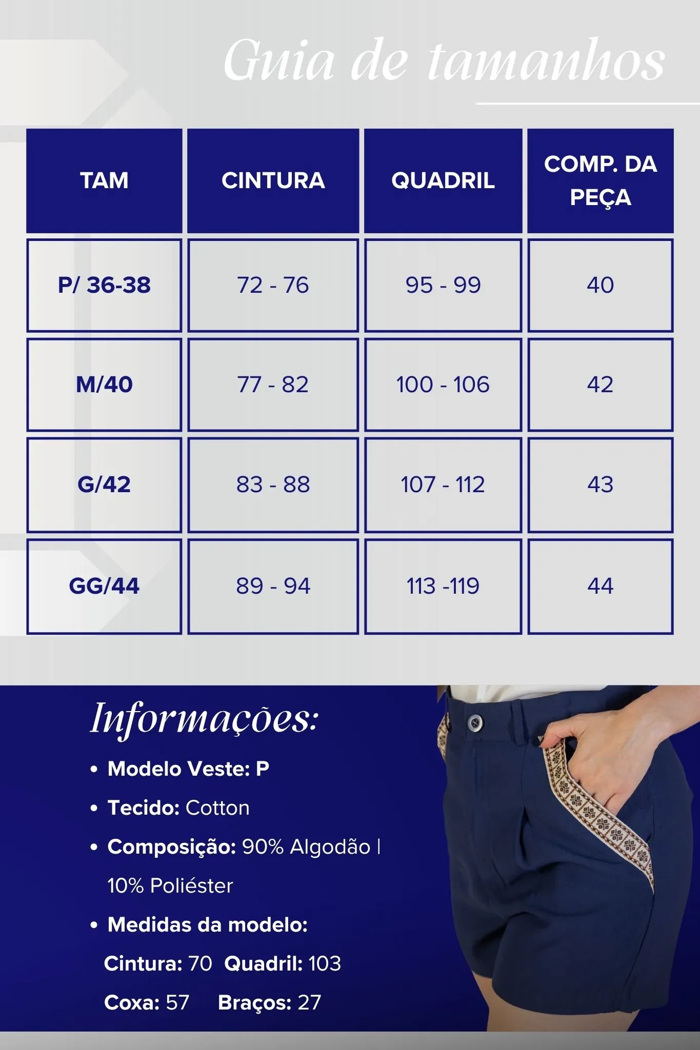 Shorts Detalhe Bolsos Cotton Maju Coutinho Azul Marinho - Image 4