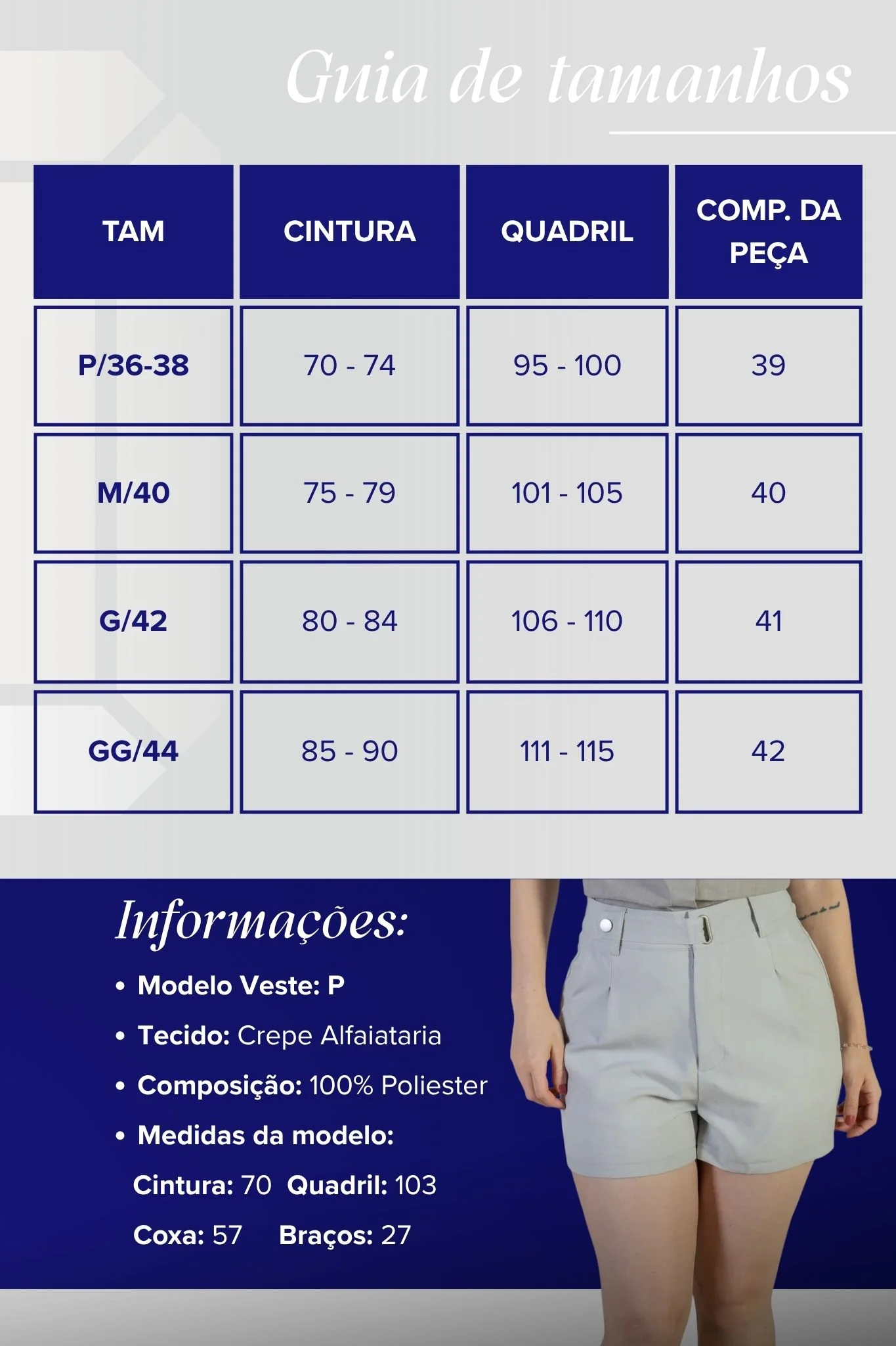 Shorts Detalhe Cós Assimétrico Alfaiataria Catarina Cinza Claro - Image 3