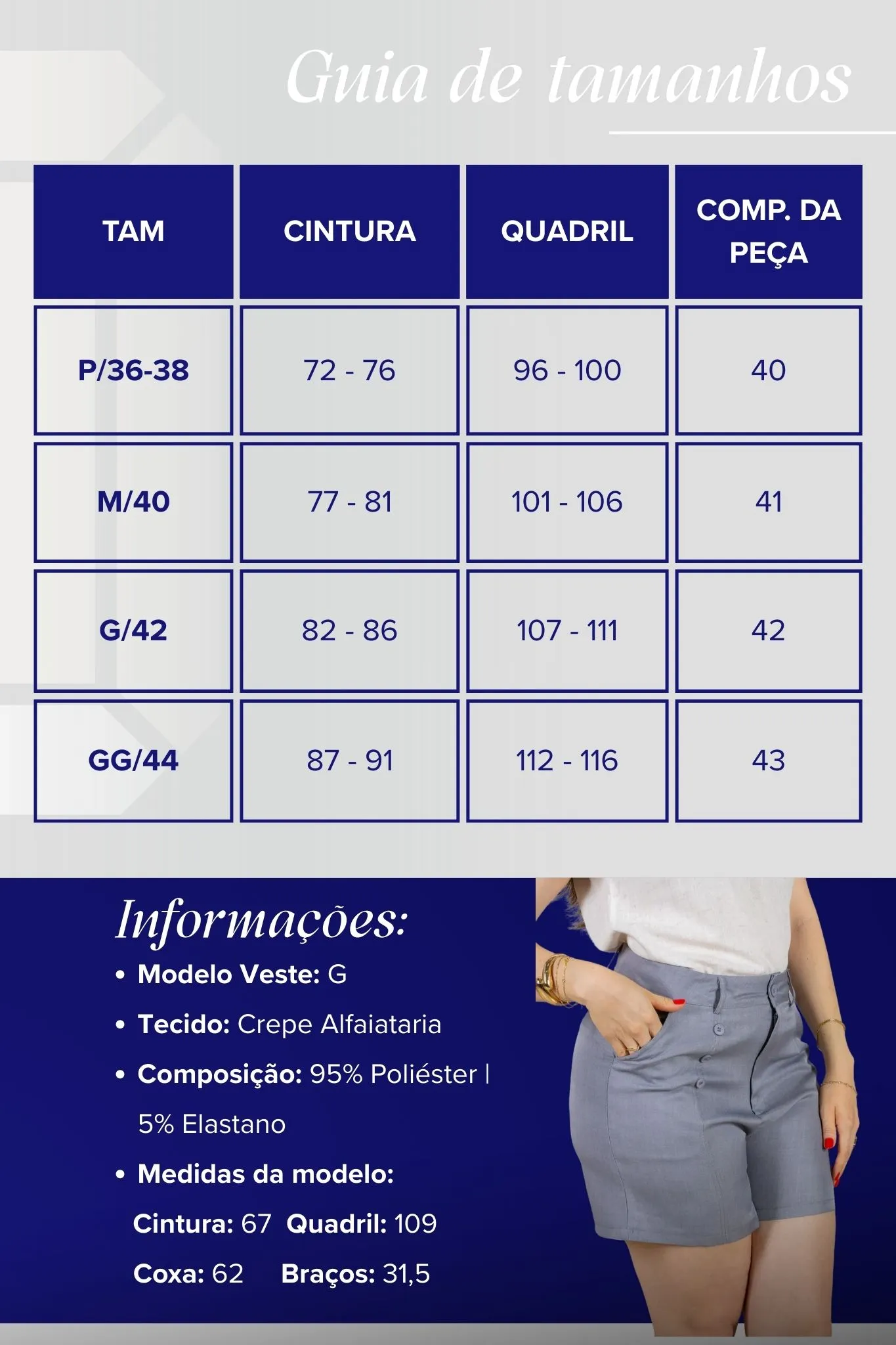 Bermuda Detalhes Botões Crepe Alfaiataria Débora Cinza - Image 3