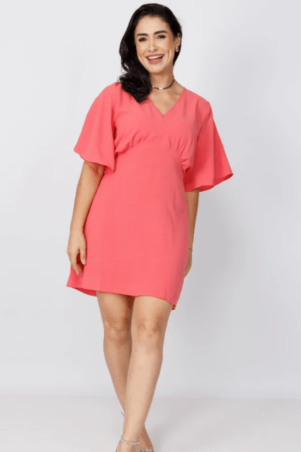 Vestido Curto Manga Flutuante Decote ''V'' Fabiana Coral - Image 5