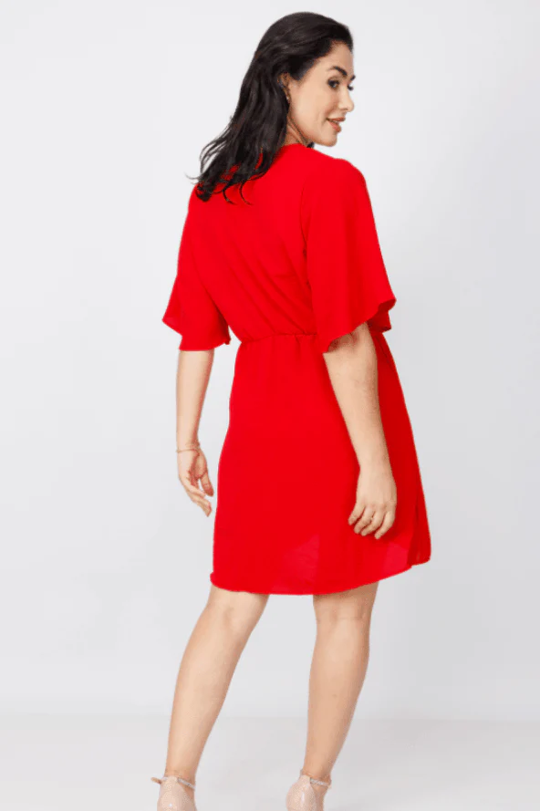 Vestido Curto Manga Flutuante Decote ''V'' Fabiana Vermelho - Image 3