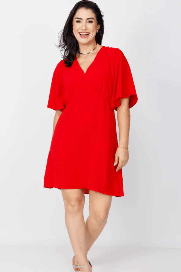 Vestido Curto Manga Flutuante Decote ''V'' Fabiana Vermelho - Image 5