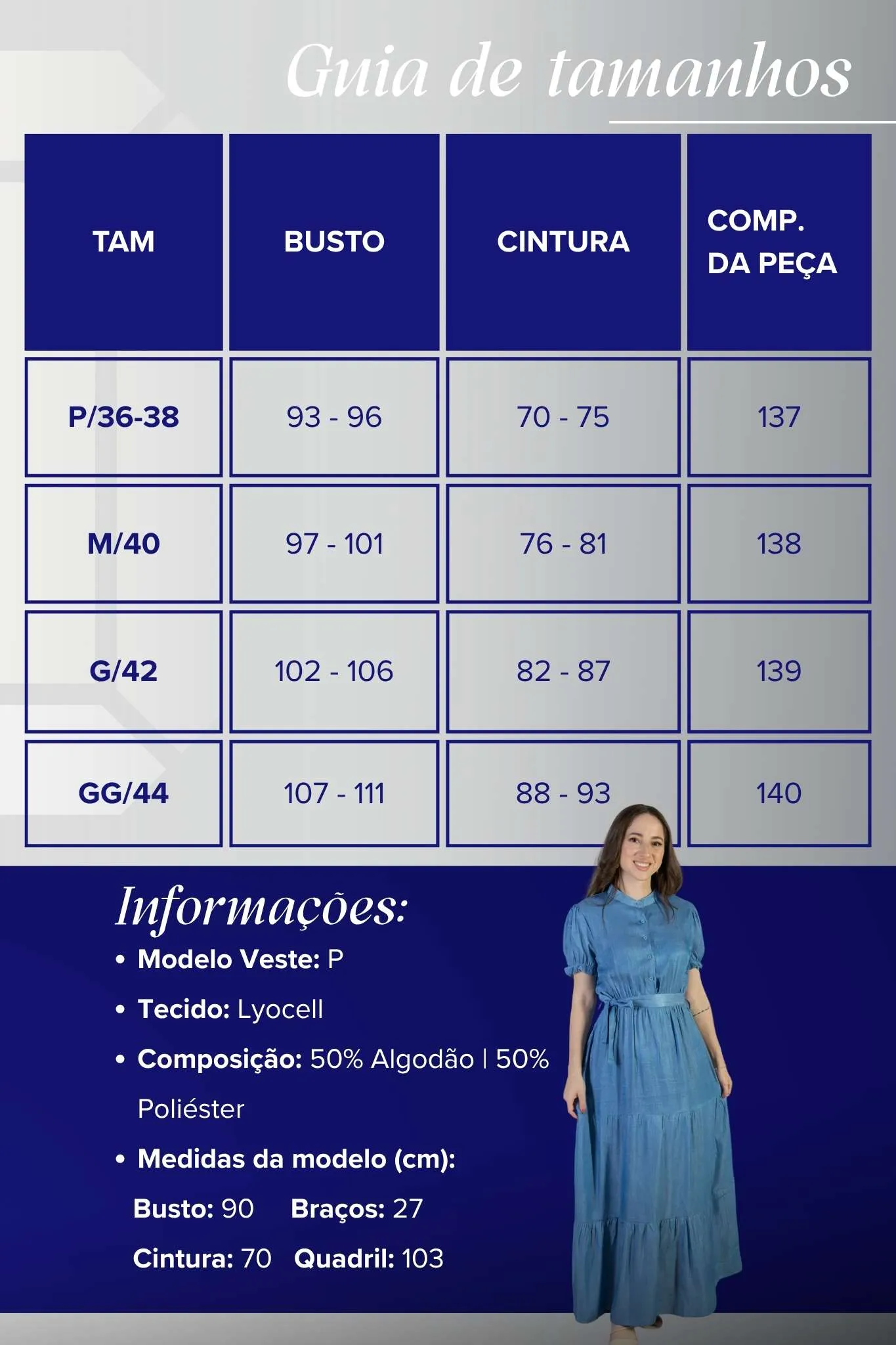 Vestido Logo Detalhe Botão Lyocell Vitória Azul Claro - Image 3