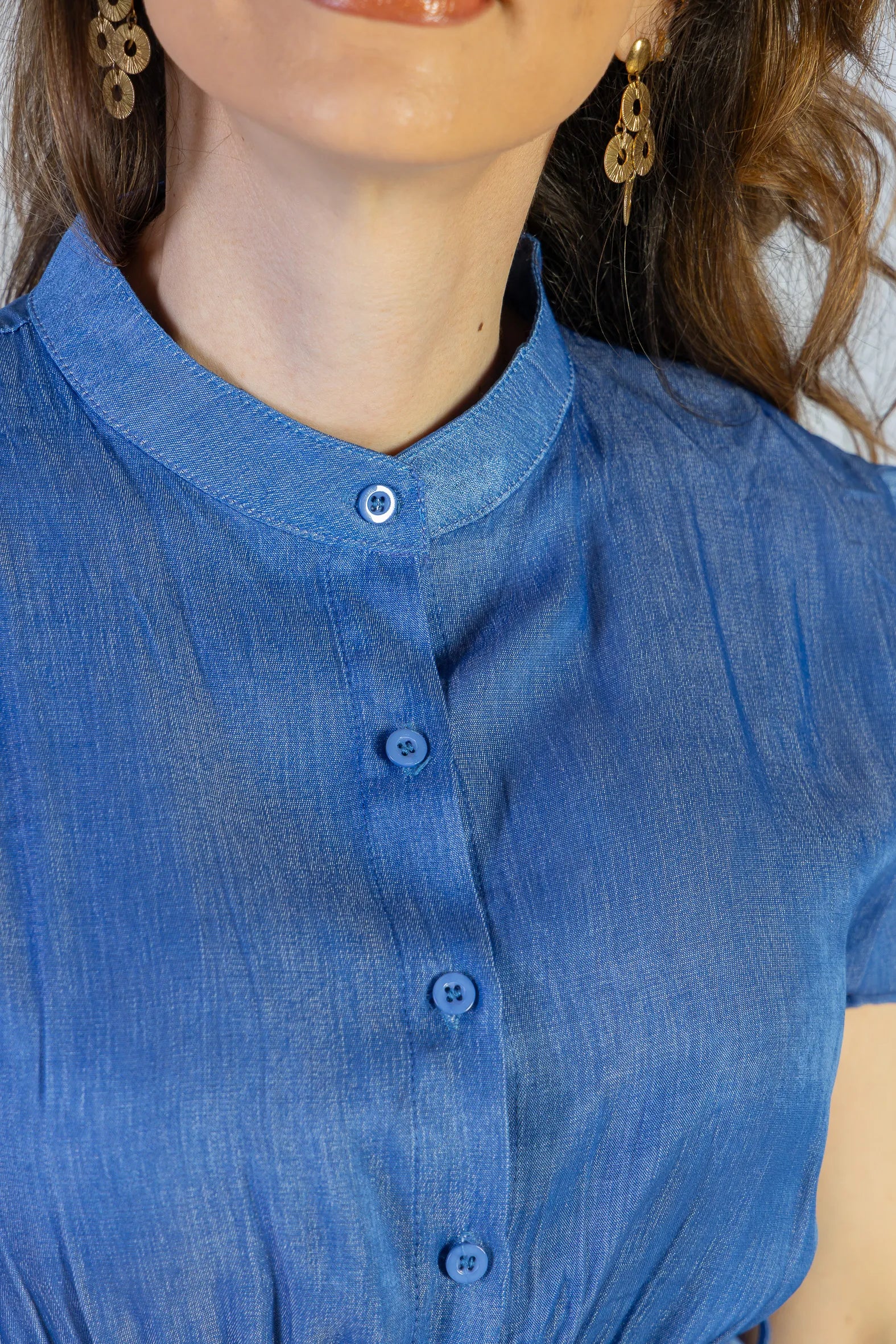 Vestido Logo Detalhe Botão Lyocell Vitória Azul Escuro - Image 12